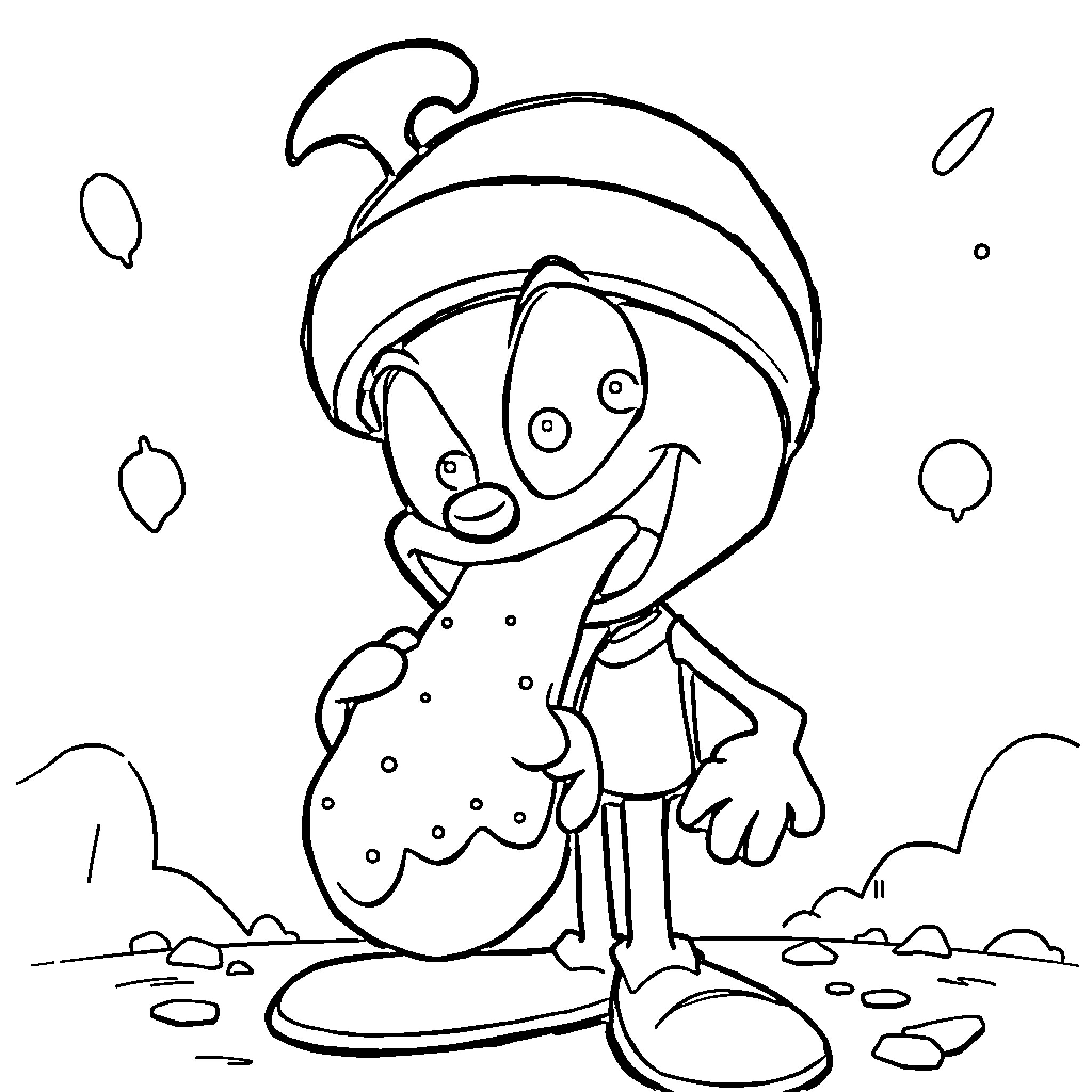 Marvin the Friendly Mushroom Explorer Coloring Page (free black-and-white line drawing printable PDF for all, from beginners to advanced learners, including children, teens, adults, and seniors)