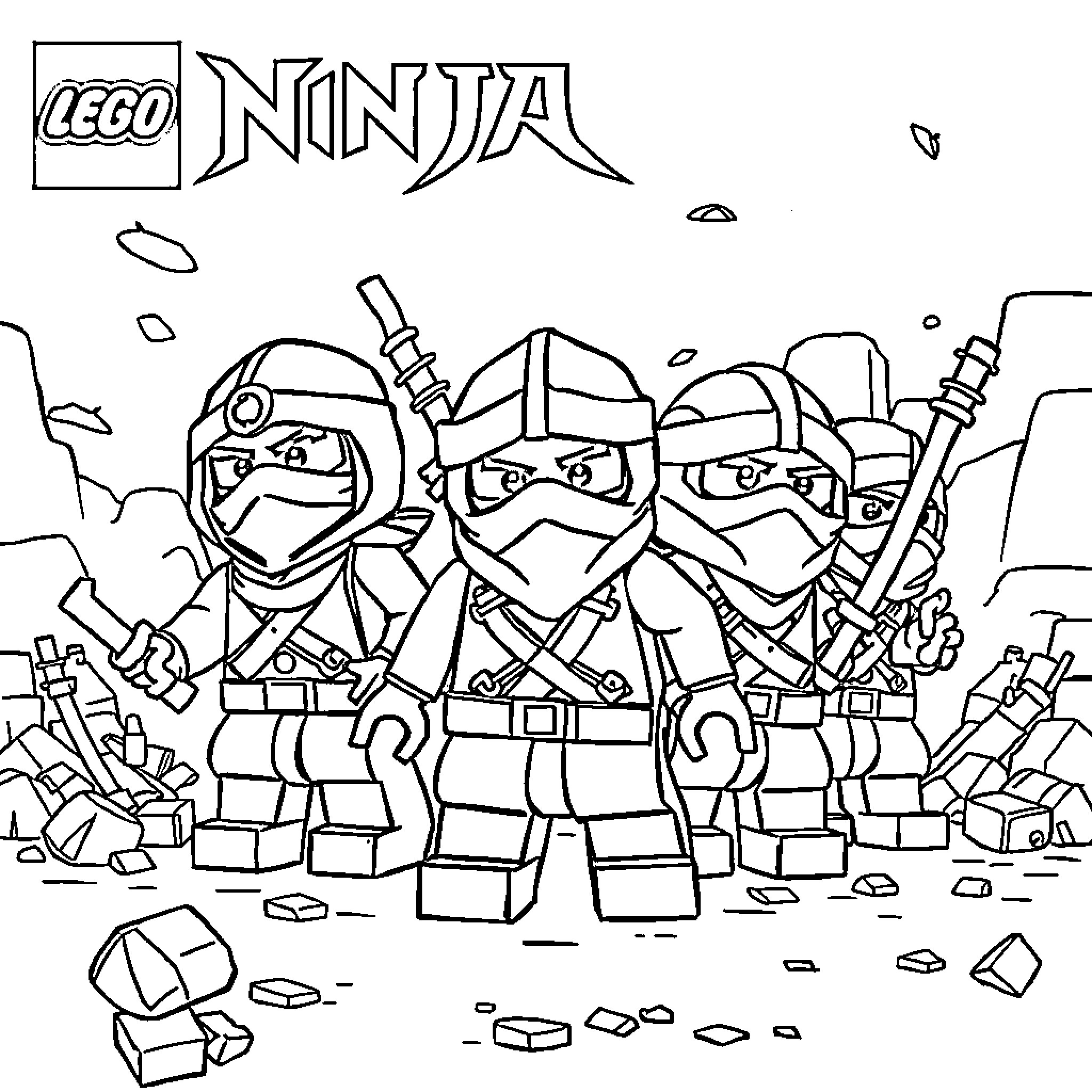 Ninja warriors battle with agility and determination Coloring Page (free black-and-white line drawing printable PDF for all, from beginners to advanced learners, including children, teens, adults, and seniors)