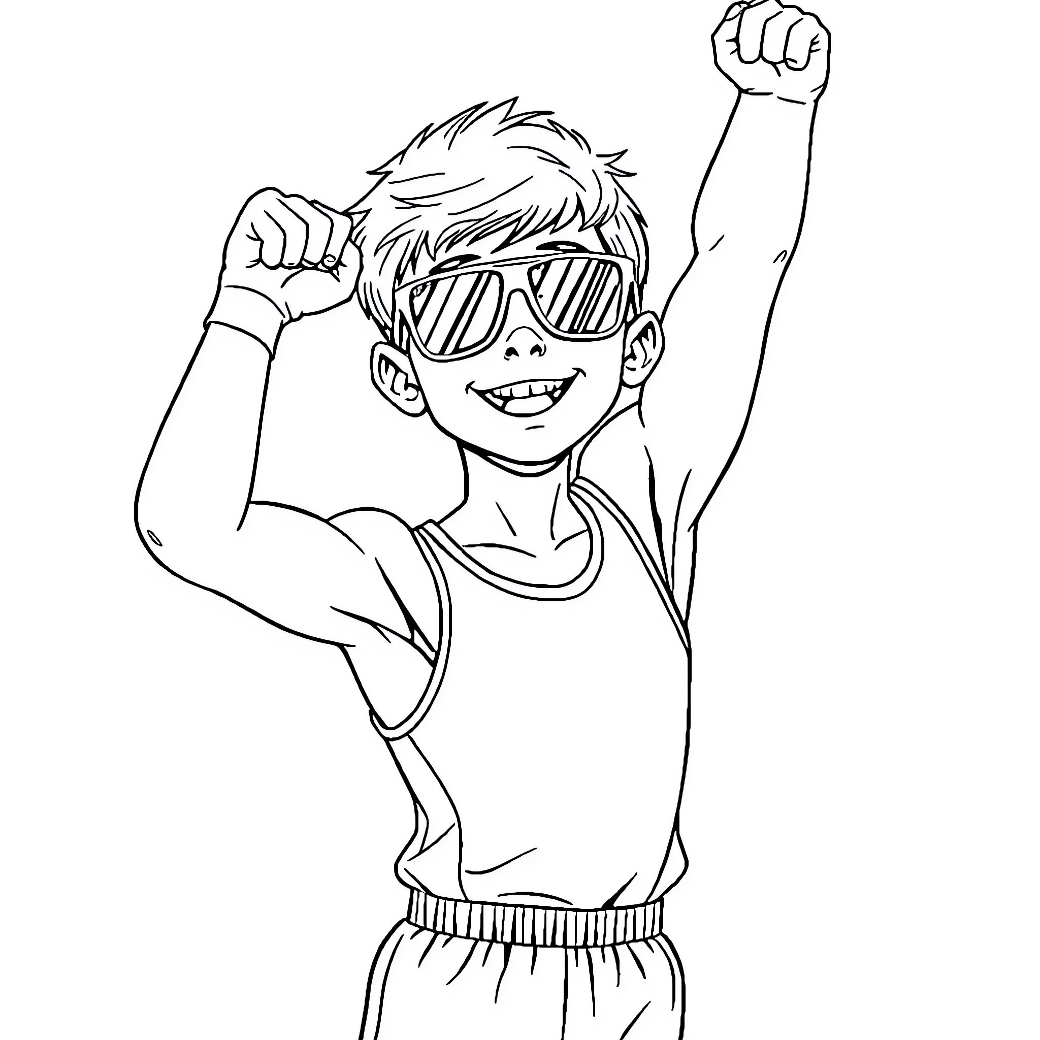 Gymnast Performing with Enthusiasm and Confidence Coloring Page (free black-and-white line drawing printable PDF for all, from beginners to advanced learners, including children, teens, adults, and seniors)