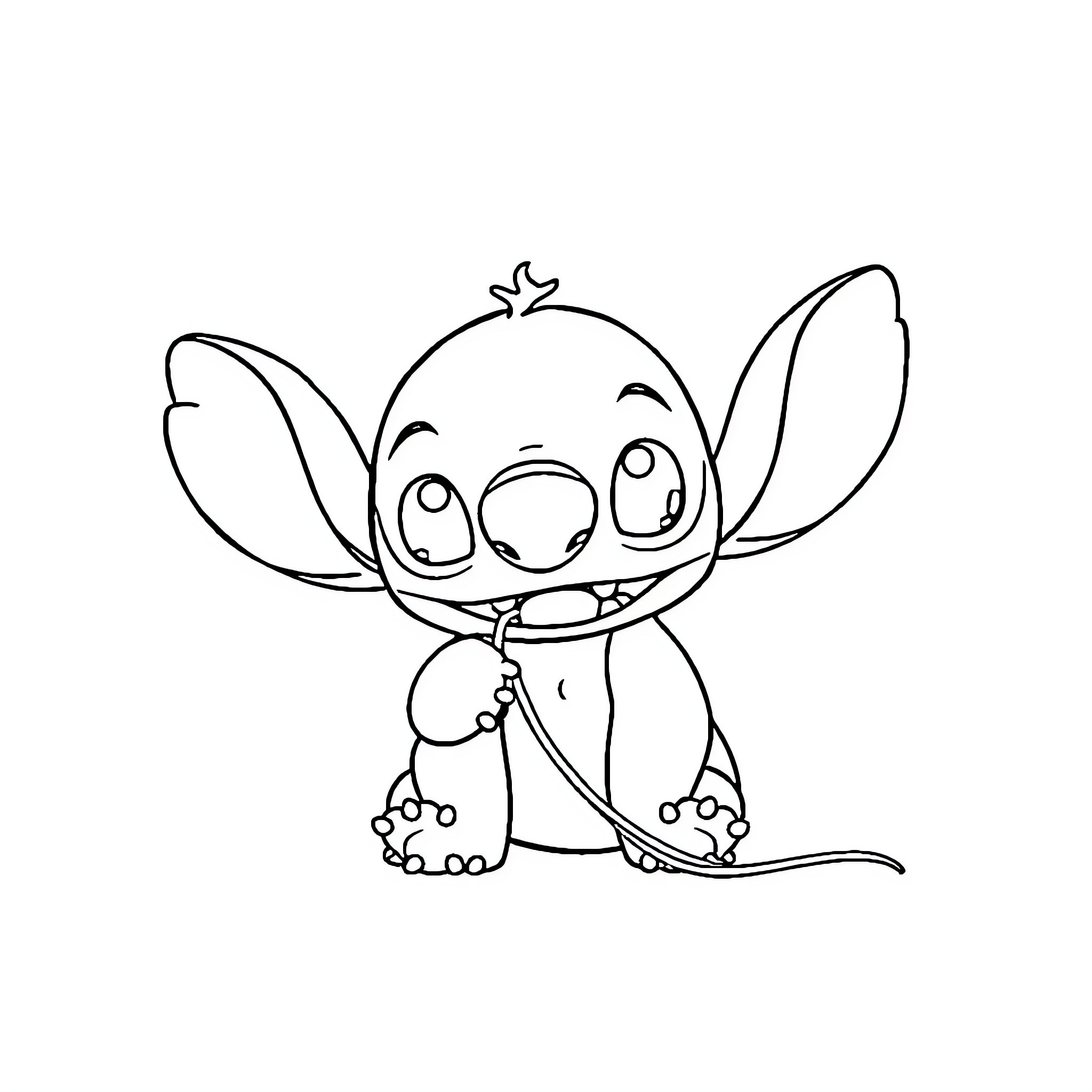 Stitch enjoying a snack Coloring Page (free black-and-white line drawing printable PDF for all, from beginners to advanced learners, including children, teens, adults, and seniors)
