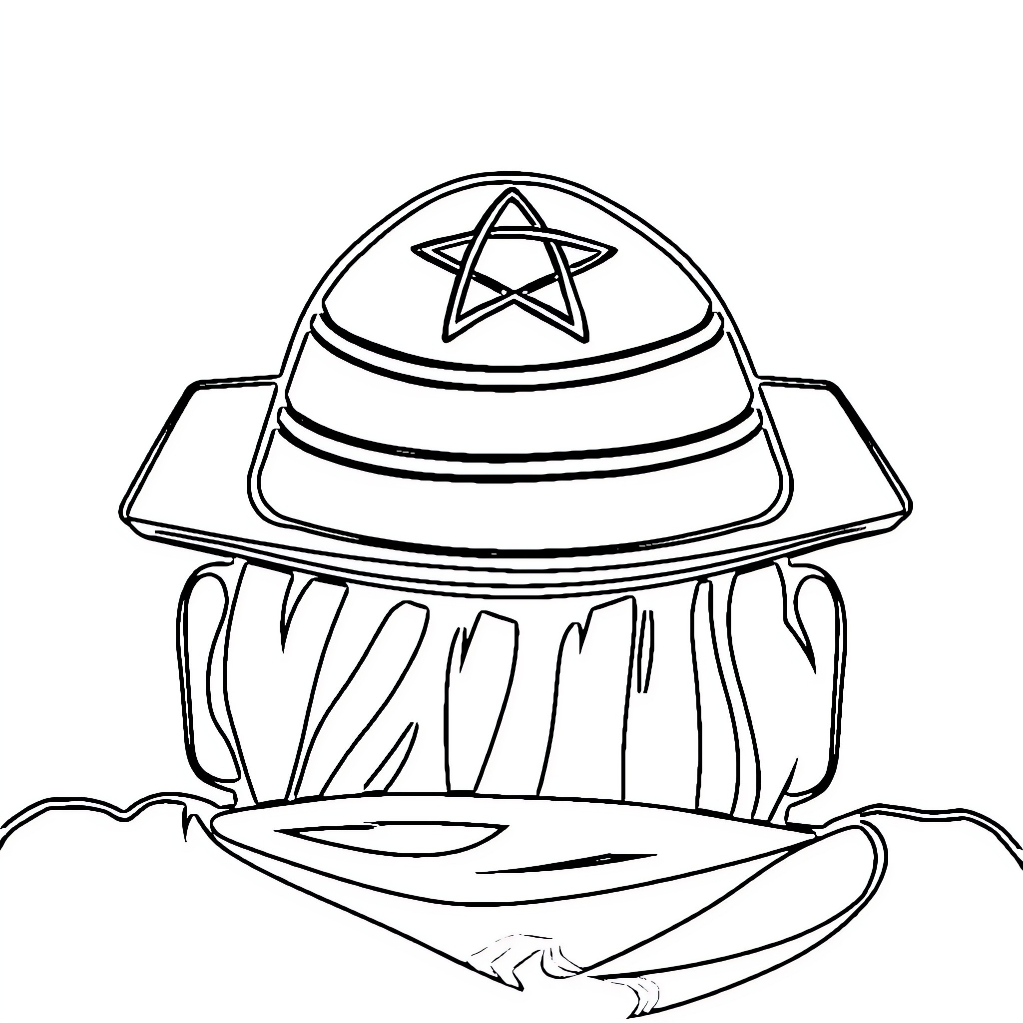 Hat with star on alien spacecraft Coloring Page (free black-and-white line drawing printable PDF for all, from beginners to advanced learners, including children, teens, adults, and seniors)