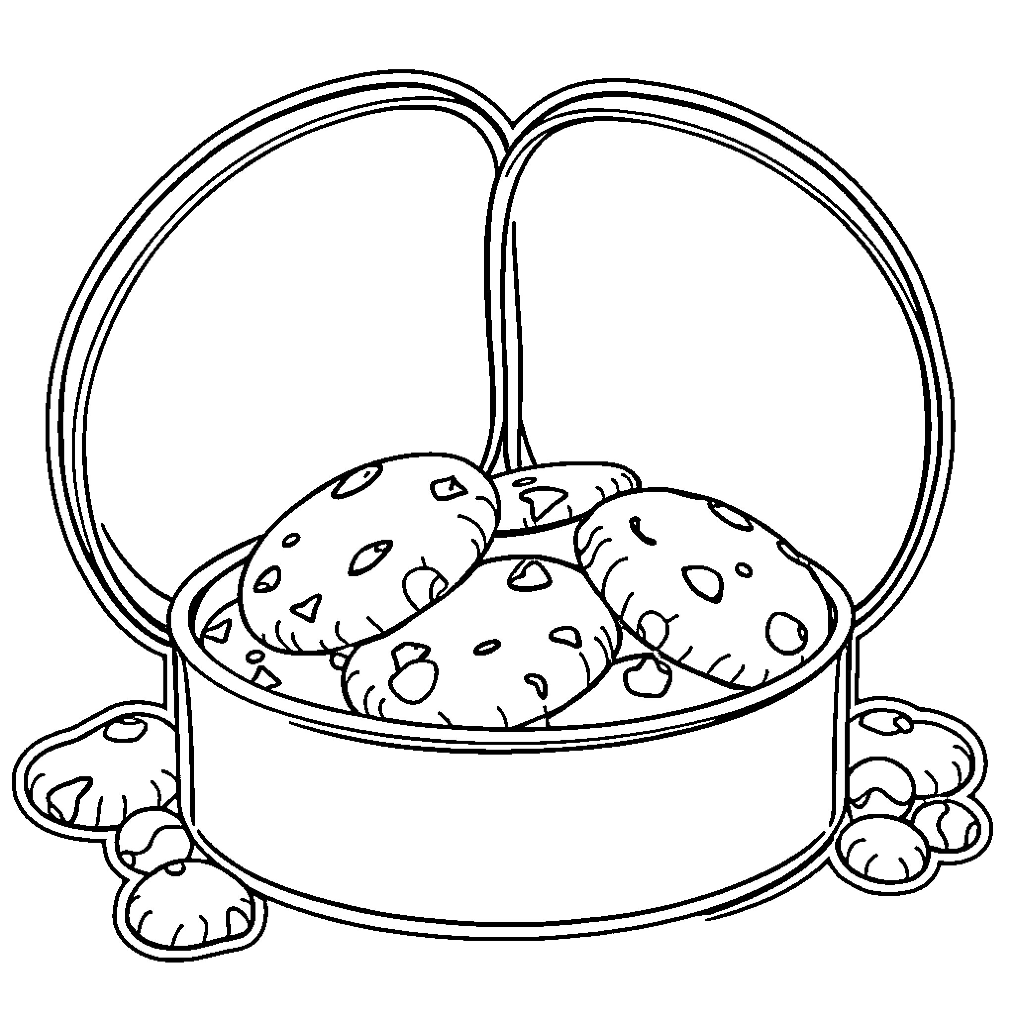 Cookie Monster's Favorite Treats in a Basket Coloring Page (free black-and-white line drawing printable PDF for all, from beginners to advanced learners, including children, teens, adults, and seniors)