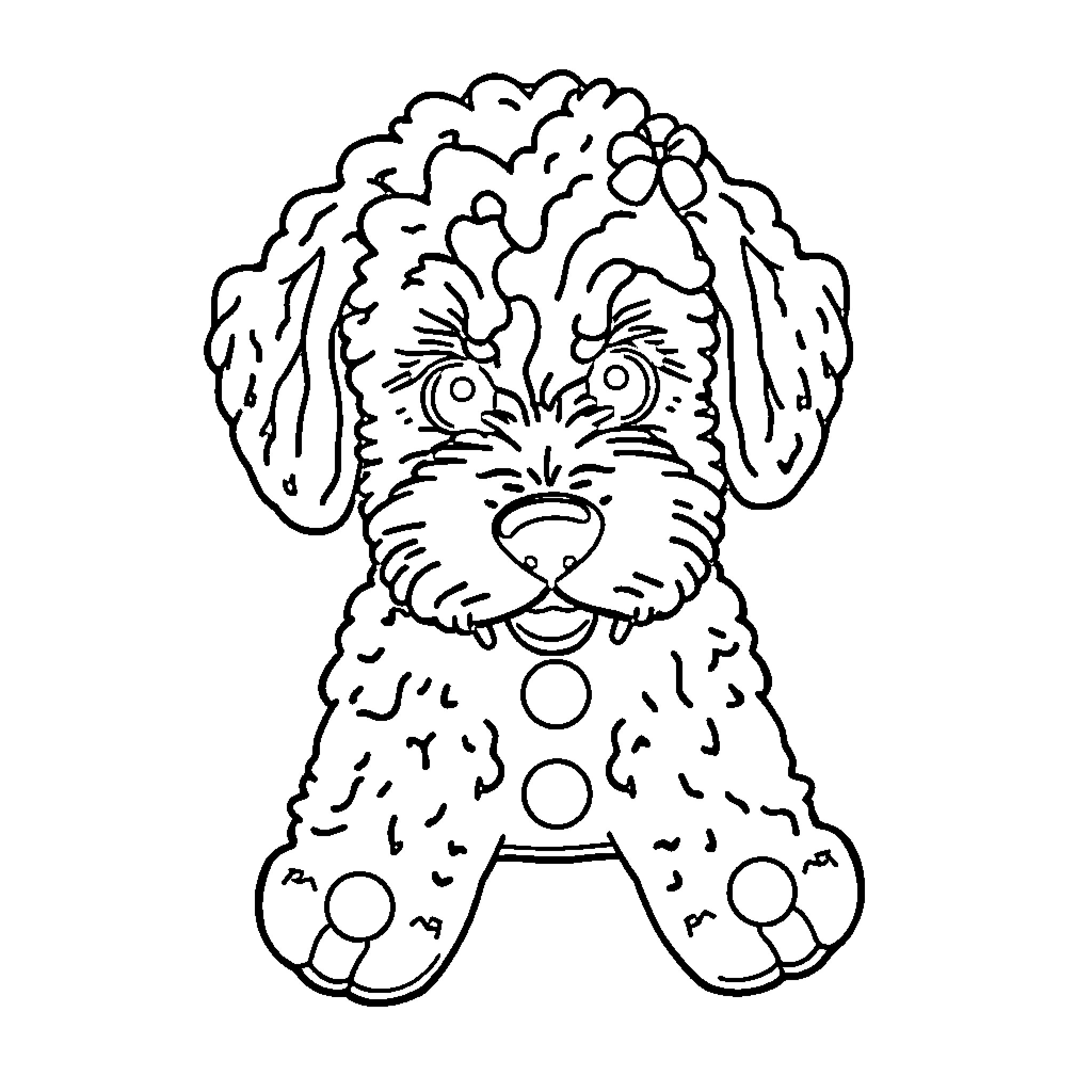 Labradoodle with a happy, playful expression Coloring Page (free black-and-white line drawing printable PDF for all, from beginners to advanced learners, including children, teens, adults, and seniors)
