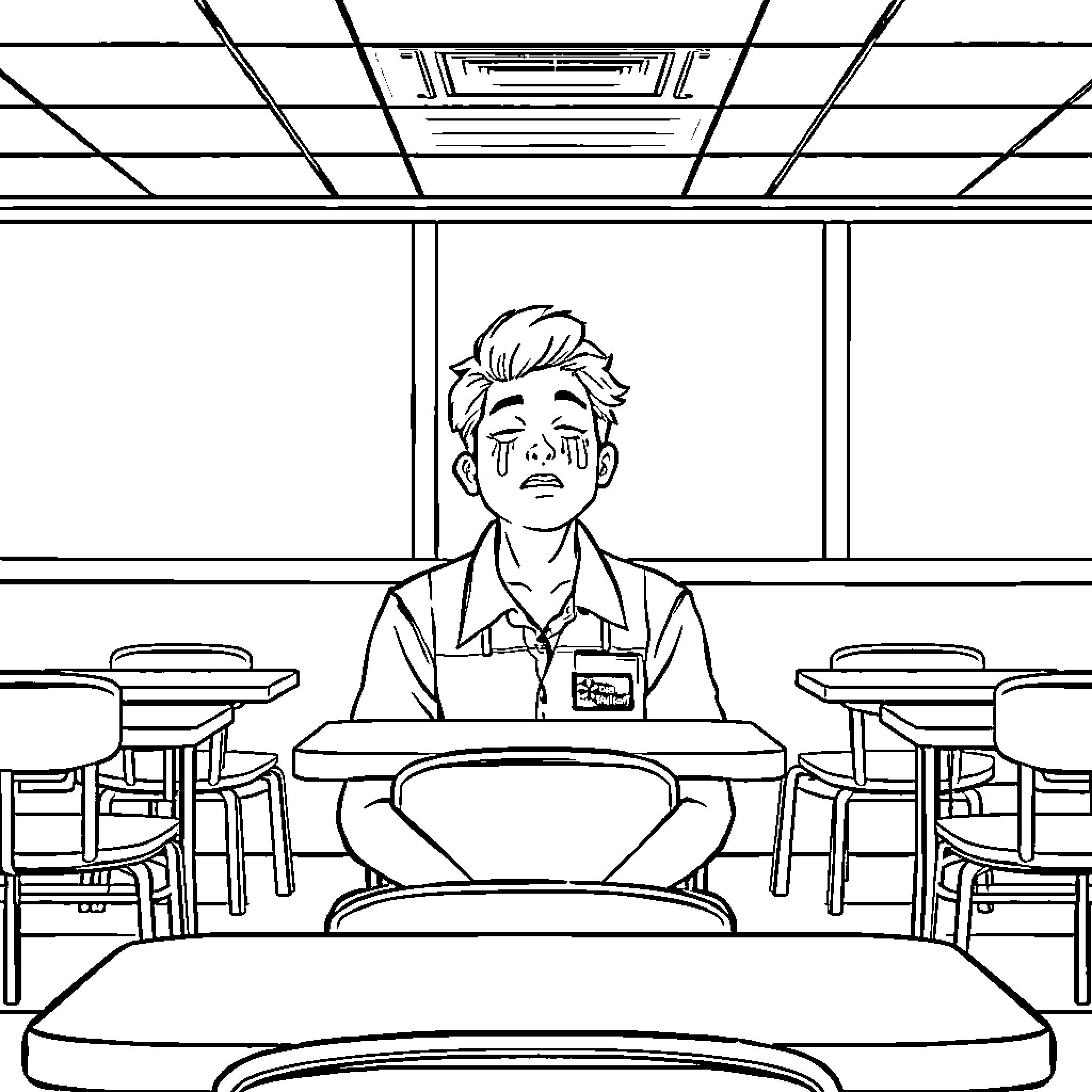Walmart Employee Standing at the Register Coloring Page (free black-and-white line drawing printable PDF for all, from beginners to advanced learners, including children, teens, adults, and seniors)