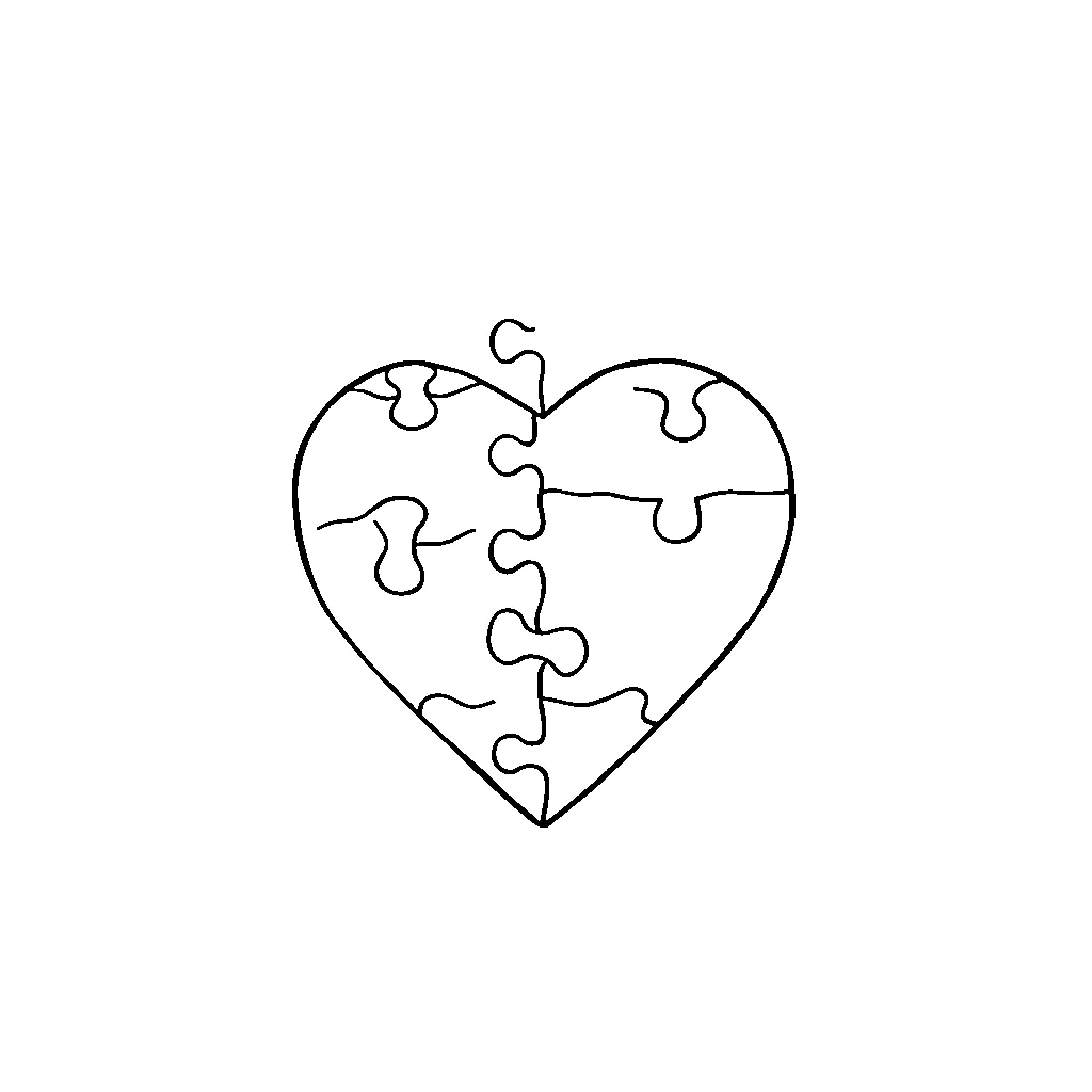 Heart puzzle pieces coming together Coloring Page (free black-and-white line drawing printable PDF for all, from beginners to advanced learners, including children, teens, adults, and seniors)