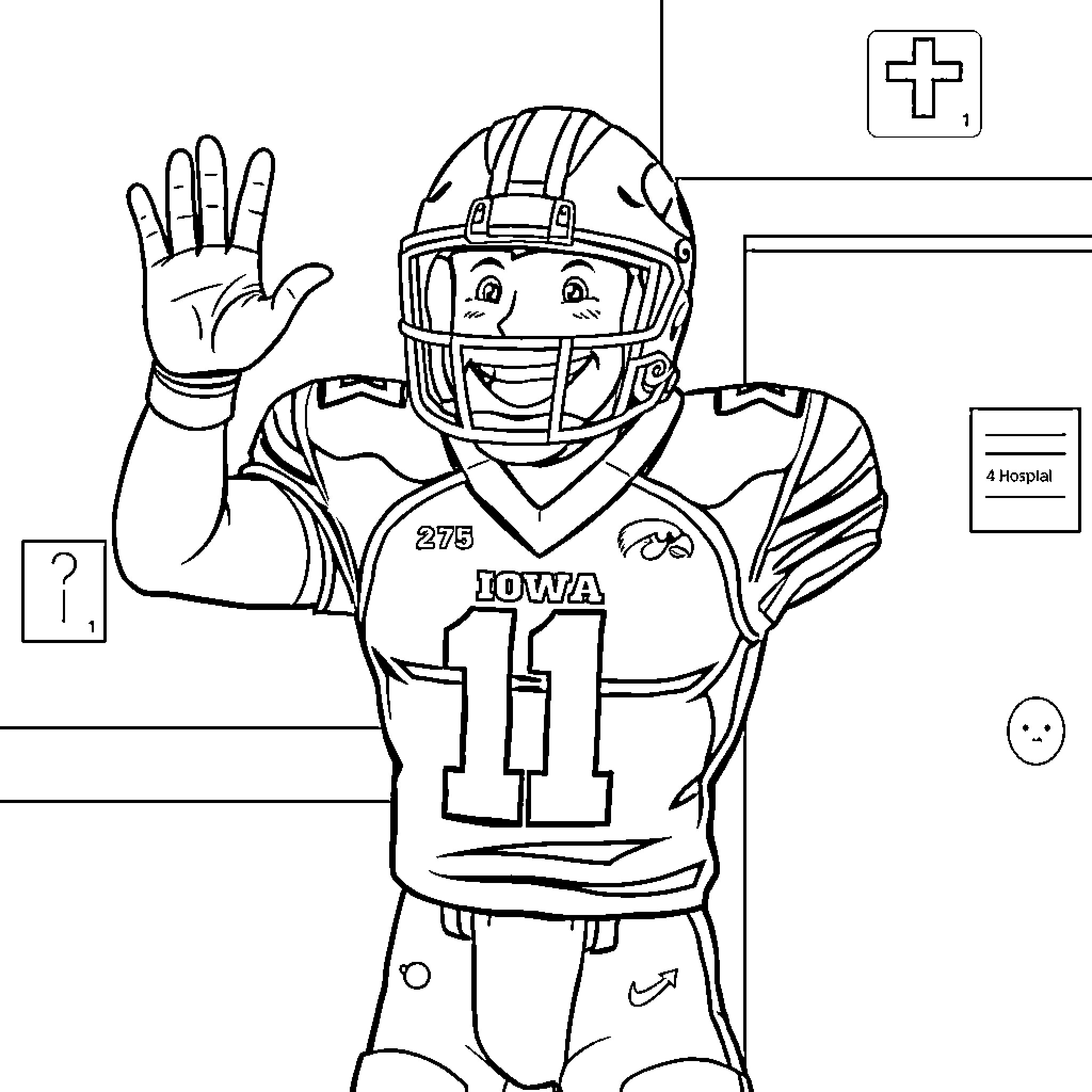 Football Player Celebrating After Scoring Coloring Page (free black-and-white line drawing printable PDF for all, from beginners to advanced learners, including children, teens, adults, and seniors)