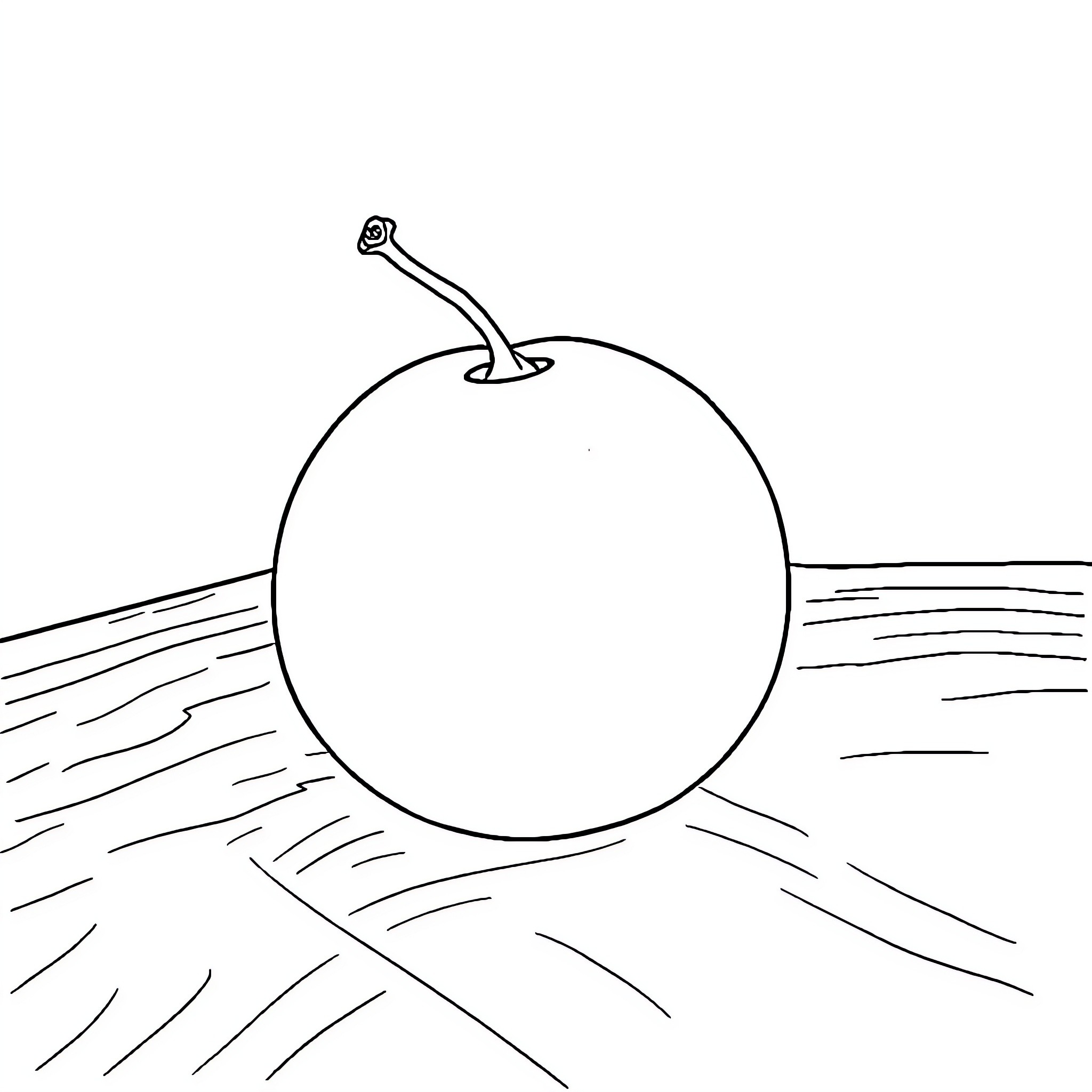 Orange Fruit Silhouette in Idyllic Landscape Coloring Page (free black-and-white line drawing printable PDF for all, from beginners to advanced learners, including children, teens, adults, and seniors)