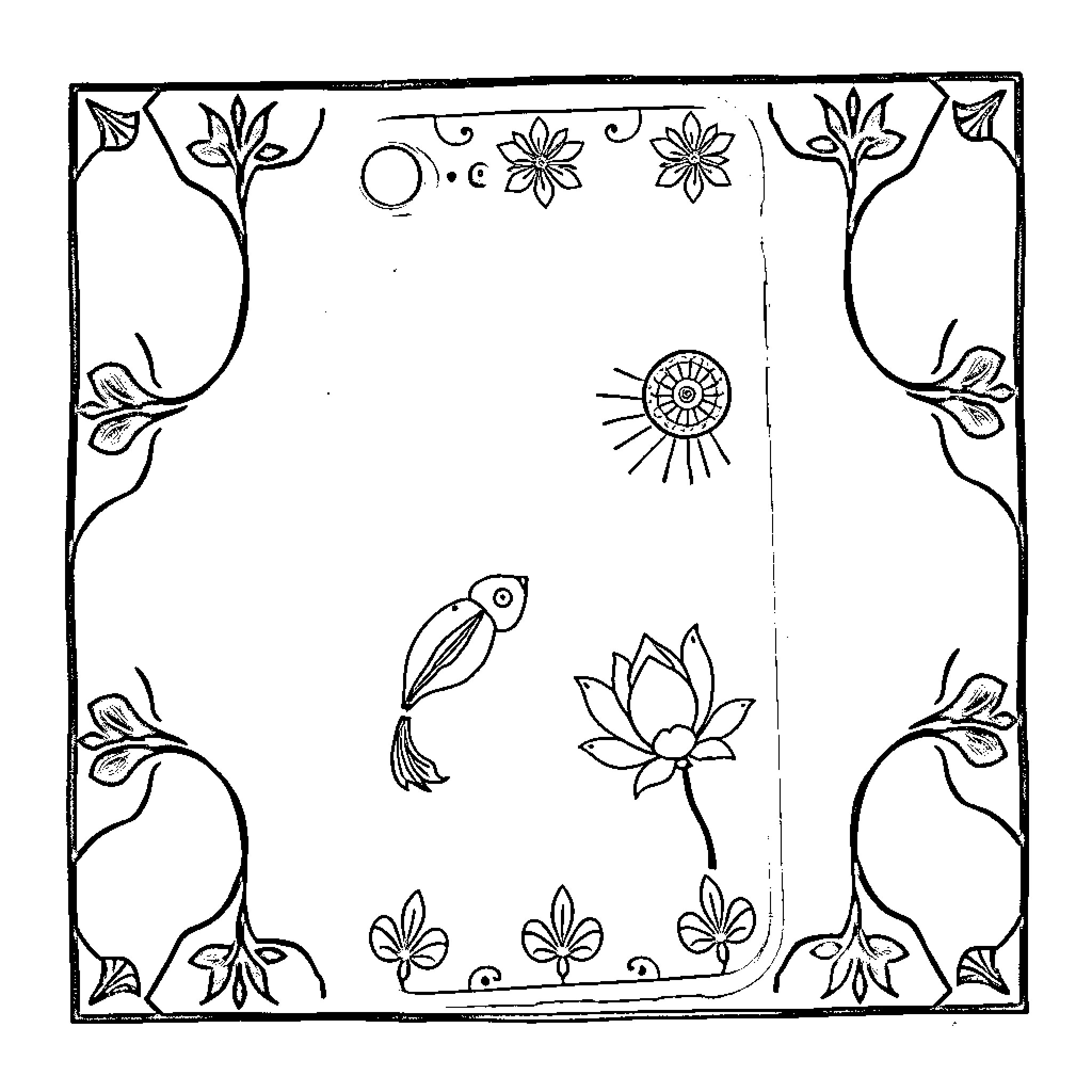 iPhone with floral designs and nature elements Coloring Page (free black-and-white line drawing printable PDF for all, from beginners to advanced learners, including children, teens, adults, and seniors)