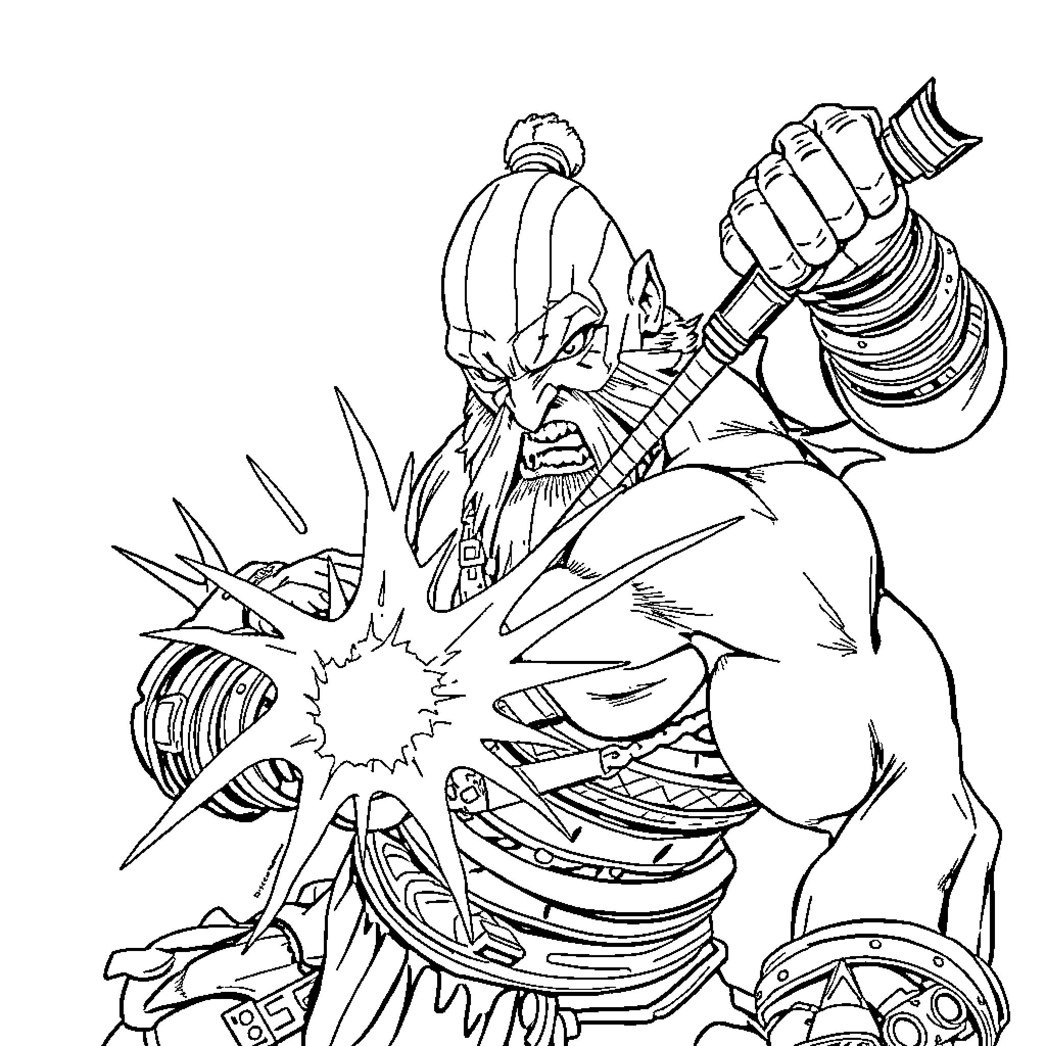 Kratos Engaged in Intense Combat Coloring Page (free black-and-white line drawing printable PDF for all, from beginners to advanced learners, including children, teens, adults, and seniors)