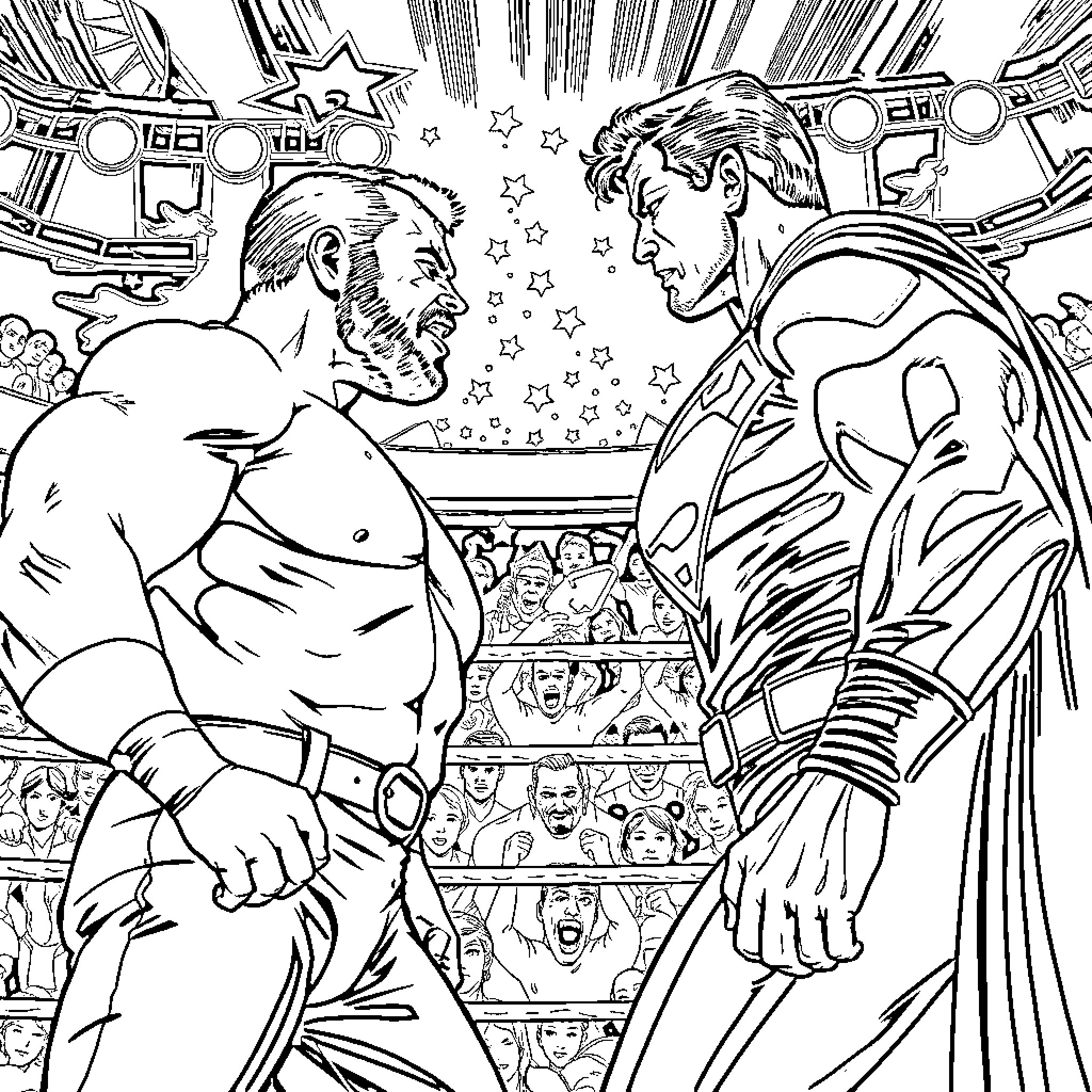 Steve Austin in an intense wrestling match Coloring Page (free black-and-white line drawing printable PDF for all, from beginners to advanced learners, including children, teens, adults, and seniors)