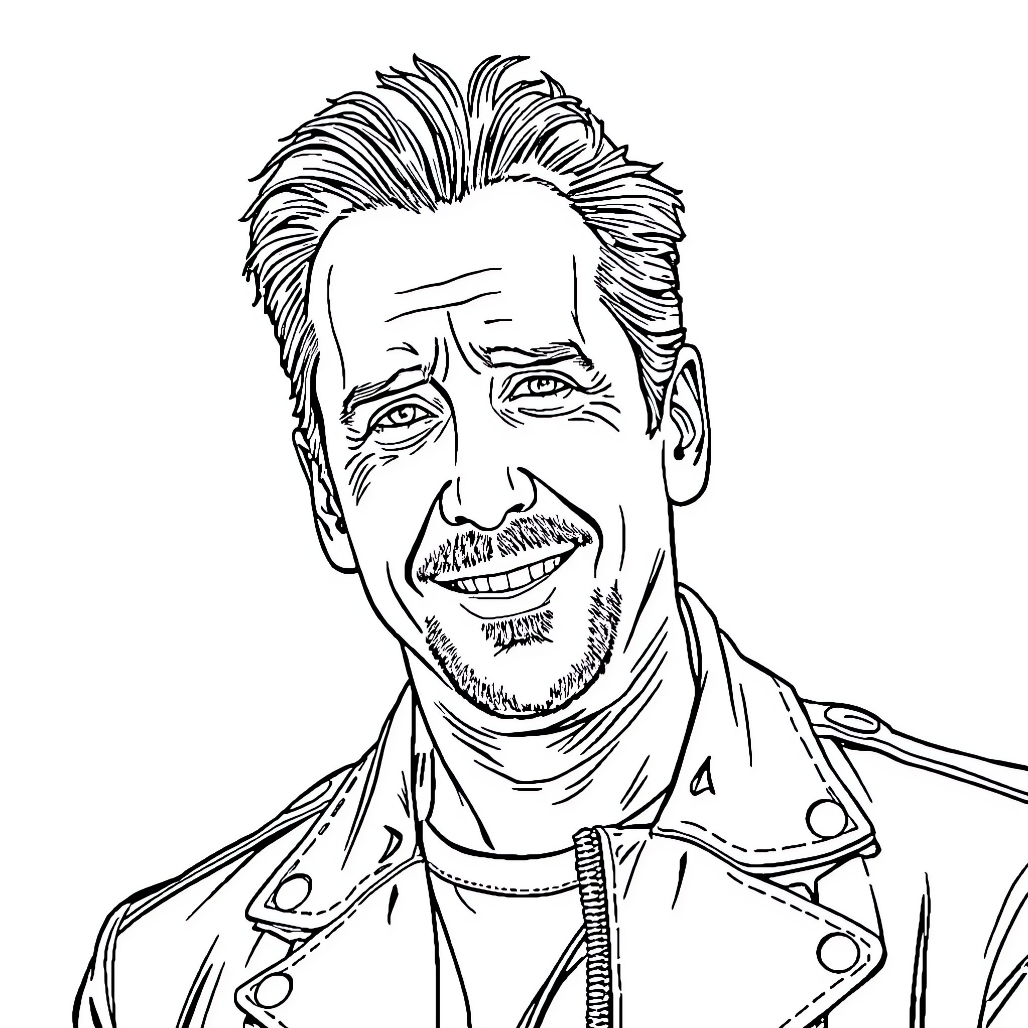 Nicolas Cage in a delightful and expressive pose Coloring Page (free black-and-white line drawing printable PDF for all, from beginners to advanced learners, including children, teens, adults, and seniors)