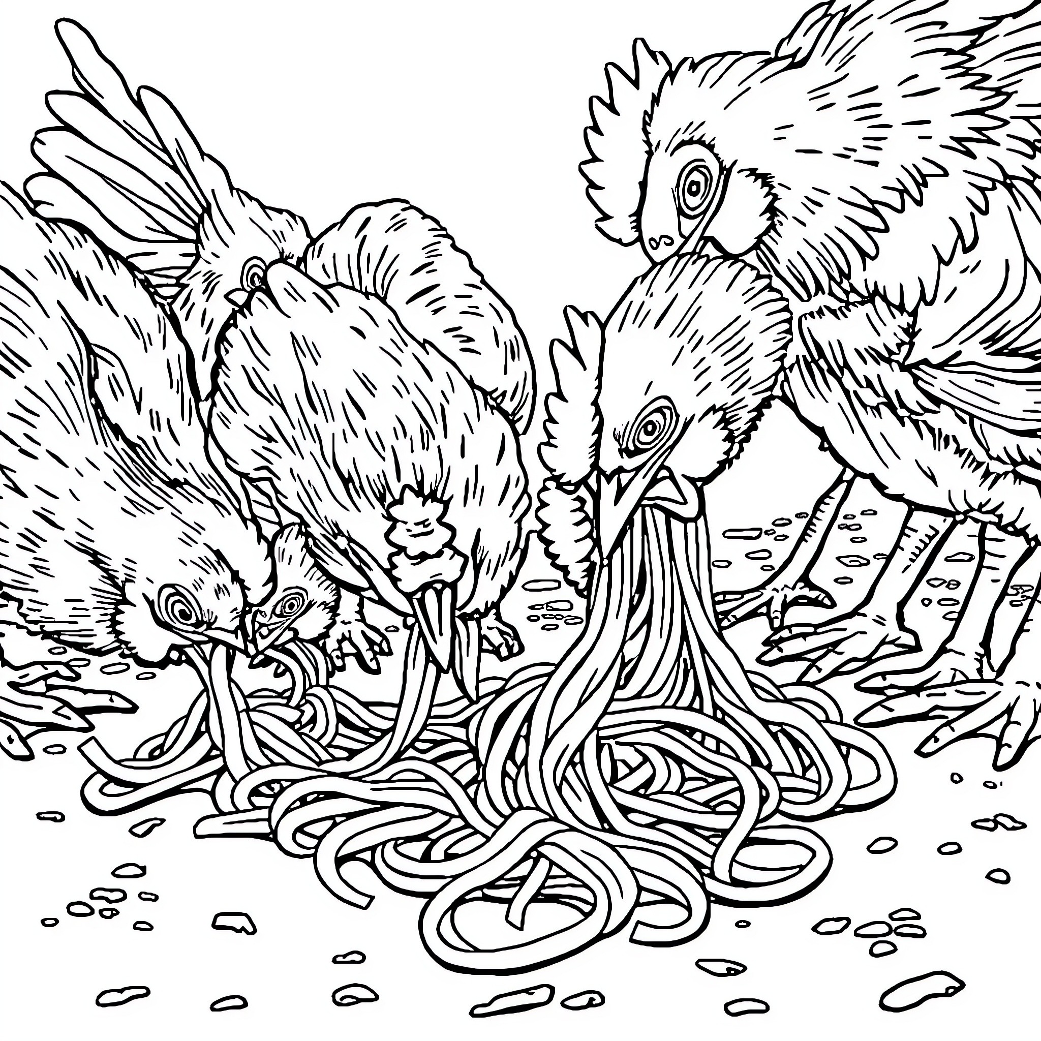 Chicken Scratching in the Dirt Coloring Page (free black-and-white line drawing printable PDF for all, from beginners to advanced learners, including children, teens, adults, and seniors)