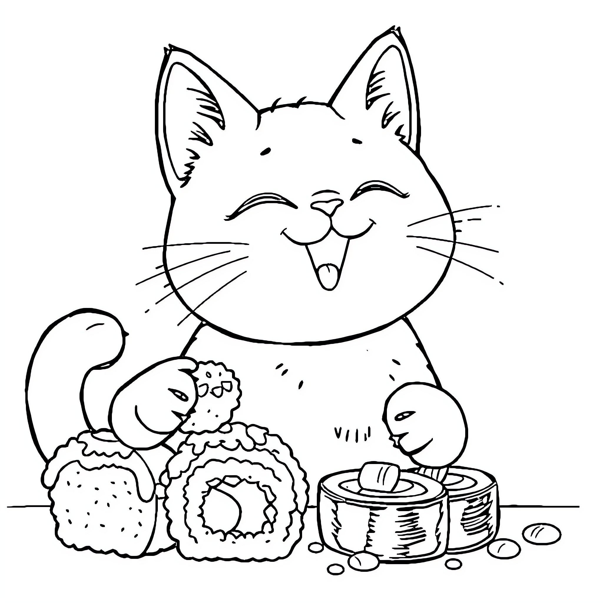 Tanjiro's Cozy Cooking Time with Sweets Coloring Page (free black-and-white line drawing printable PDF for all, from beginners to advanced learners, including children, teens, adults, and seniors)