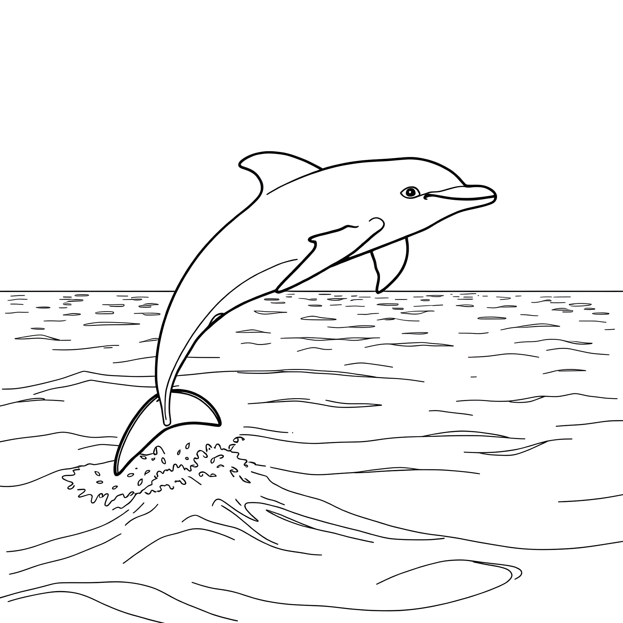 Dolphin leaping out of the waves Coloring Page (free black-and-white line drawing printable PDF for all, from beginners to advanced learners, including children, teens, adults, and seniors)