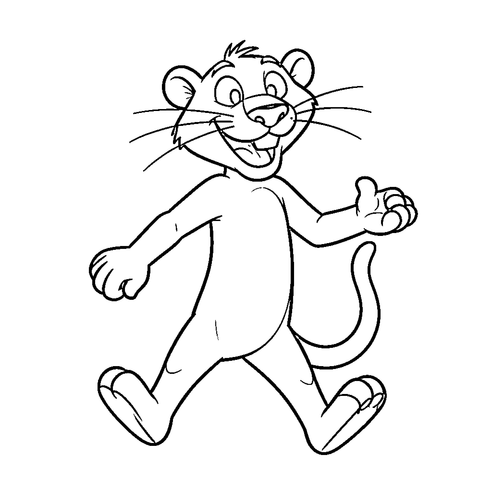 Pink Panther character dancing happily Coloring Page (free black-and-white line drawing printable PDF for all, from beginners to advanced learners, including children, teens, adults, and seniors)