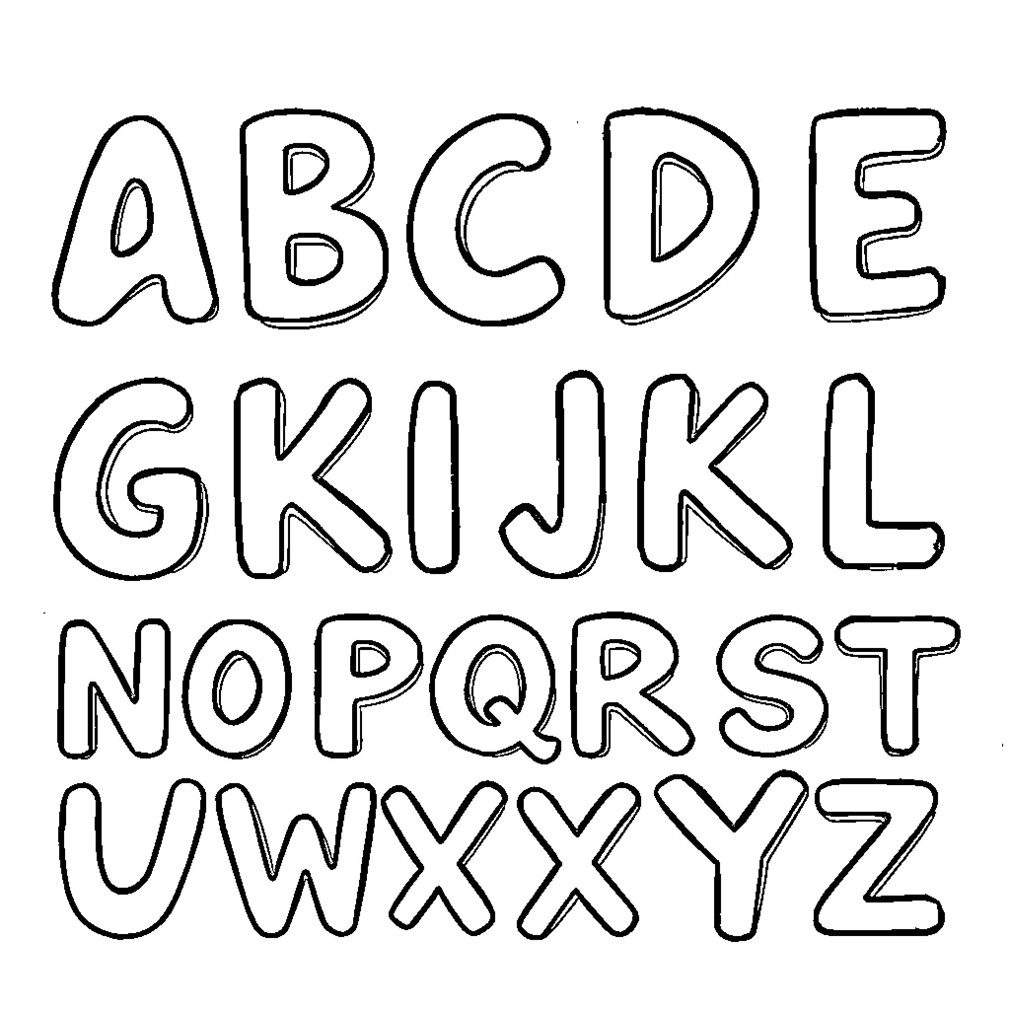 Alphabet of Playful Handwritten Letters Coloring Page (free black-and-white line drawing printable PDF for all, from beginners to advanced learners, including children, teens, adults, and seniors)