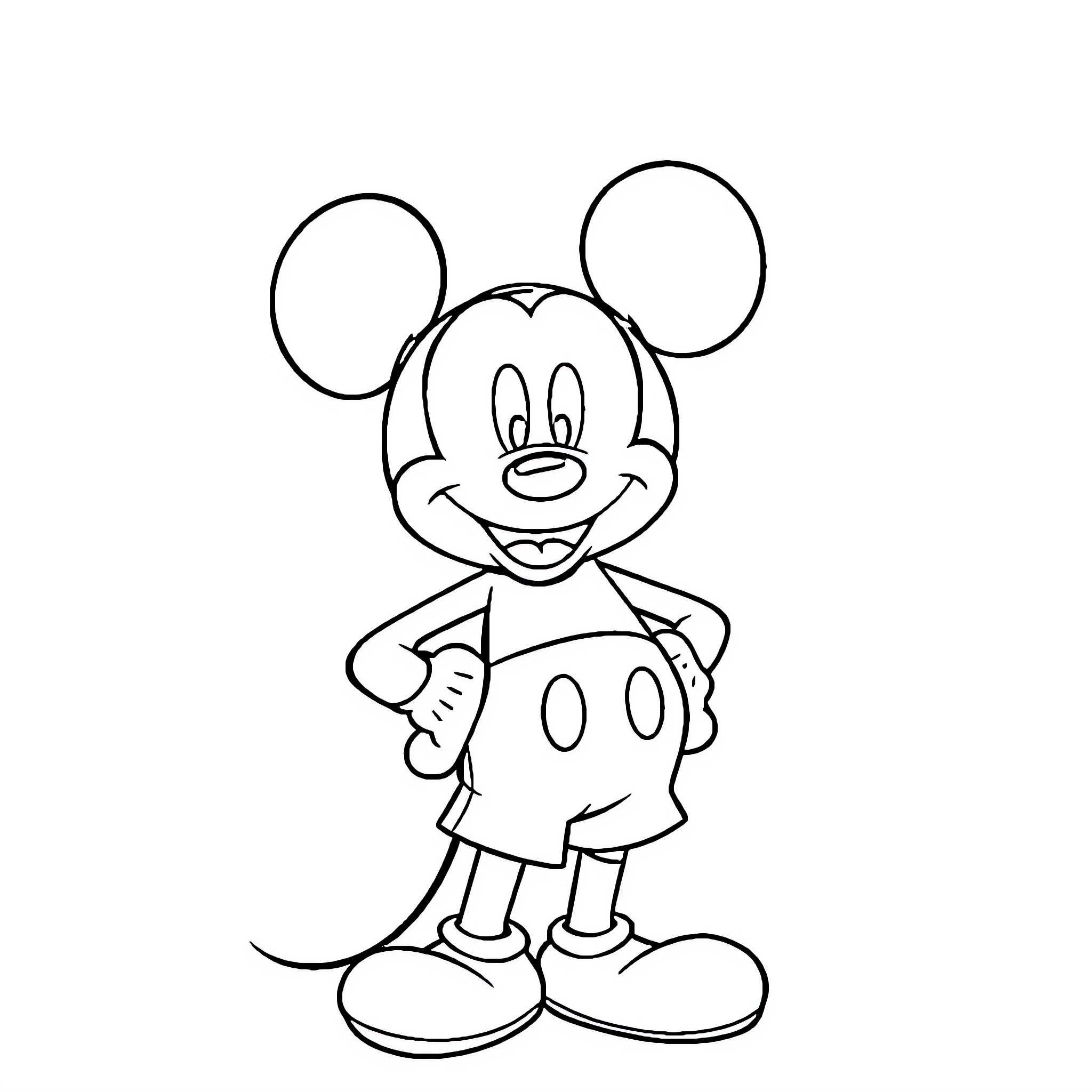 Mickey Mouse in a simple outline sketch Coloring Page (free black-and-white line drawing printable PDF for all, from beginners to advanced learners, including children, teens, adults, and seniors)