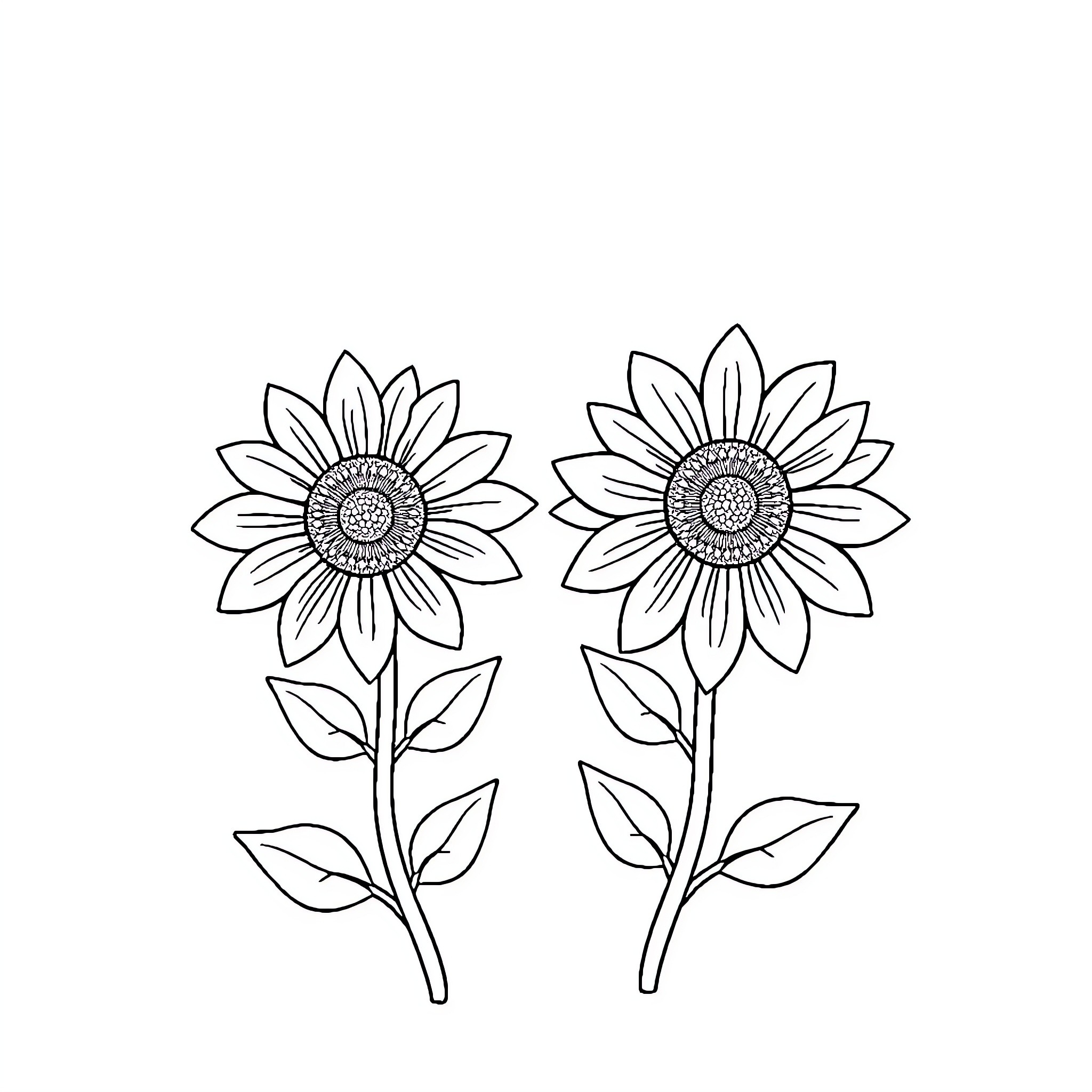 Music Note Sunflowers in Simple Outline Coloring Page (free black-and-white line drawing printable PDF for all, from beginners to advanced learners, including children, teens, adults, and seniors)