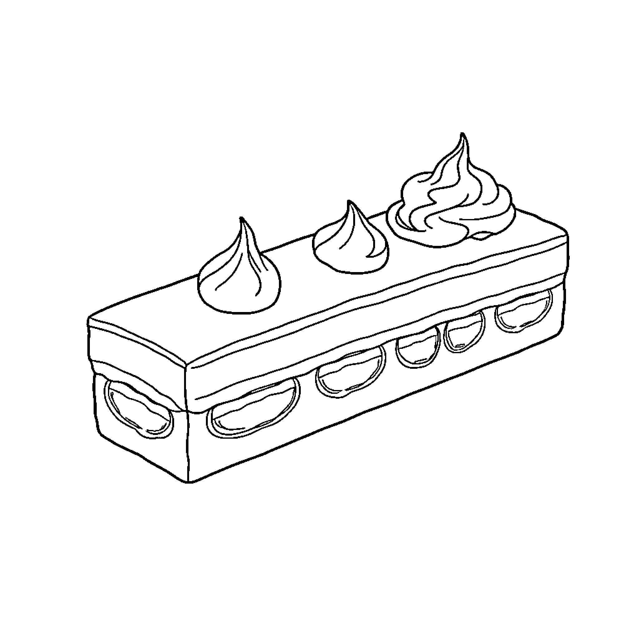 Cake with Cream Topping Coloring Page (free black-and-white line drawing printable PDF for all, from beginners to advanced learners, including children, teens, adults, and seniors)