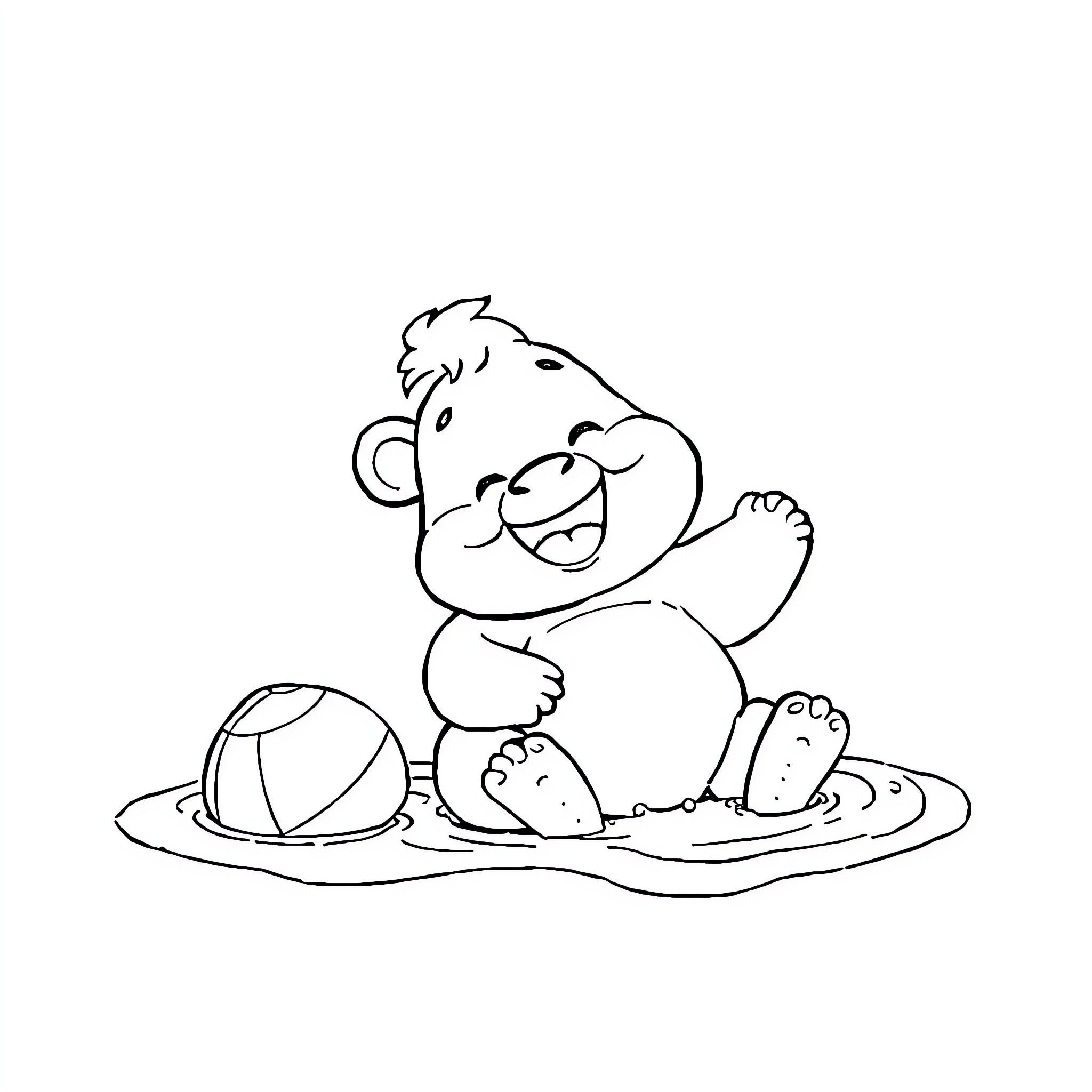 Osito playing with toys on the beach Coloring Page (free black-and-white line drawing printable PDF for all, from beginners to advanced learners, including children, teens, adults, and seniors)