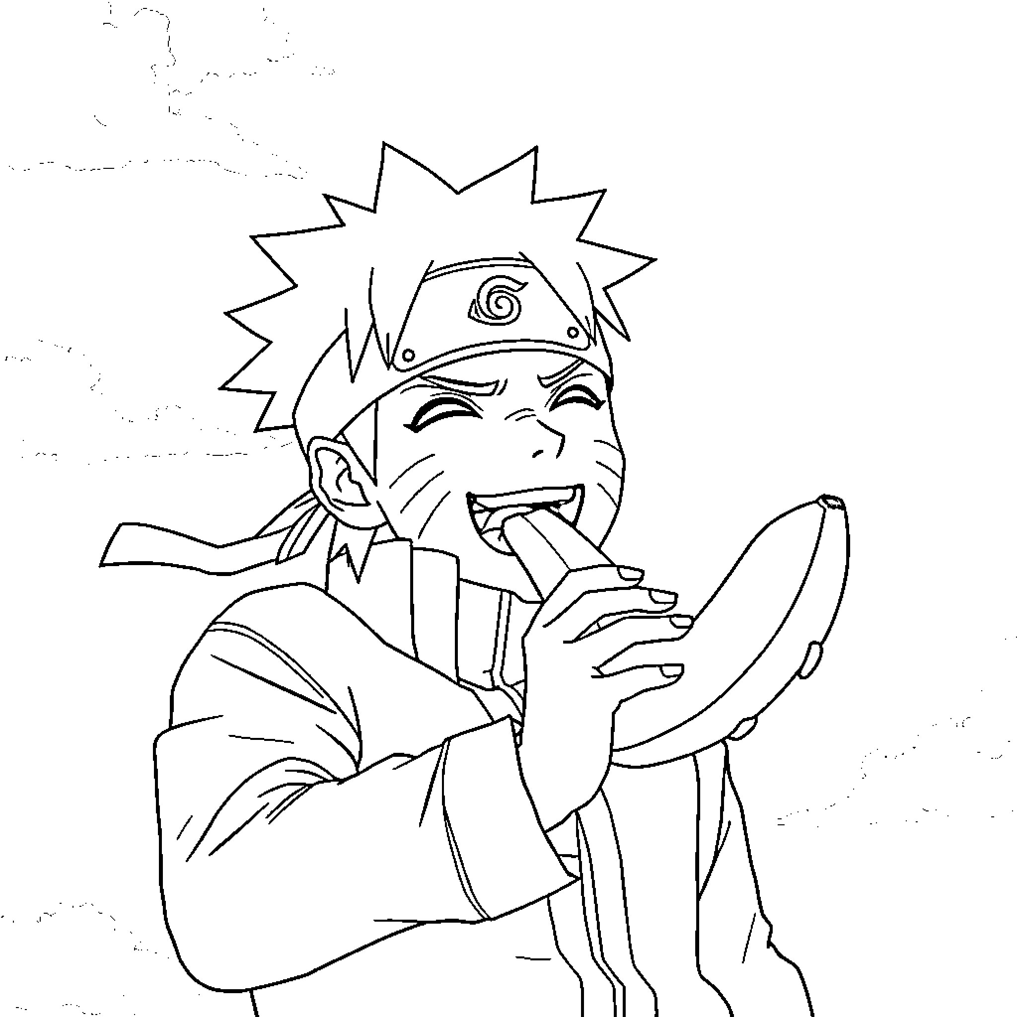 Naruto celebrating with a mischievous grin Coloring Page (free black-and-white line drawing printable PDF for all, from beginners to advanced learners, including children, teens, adults, and seniors)