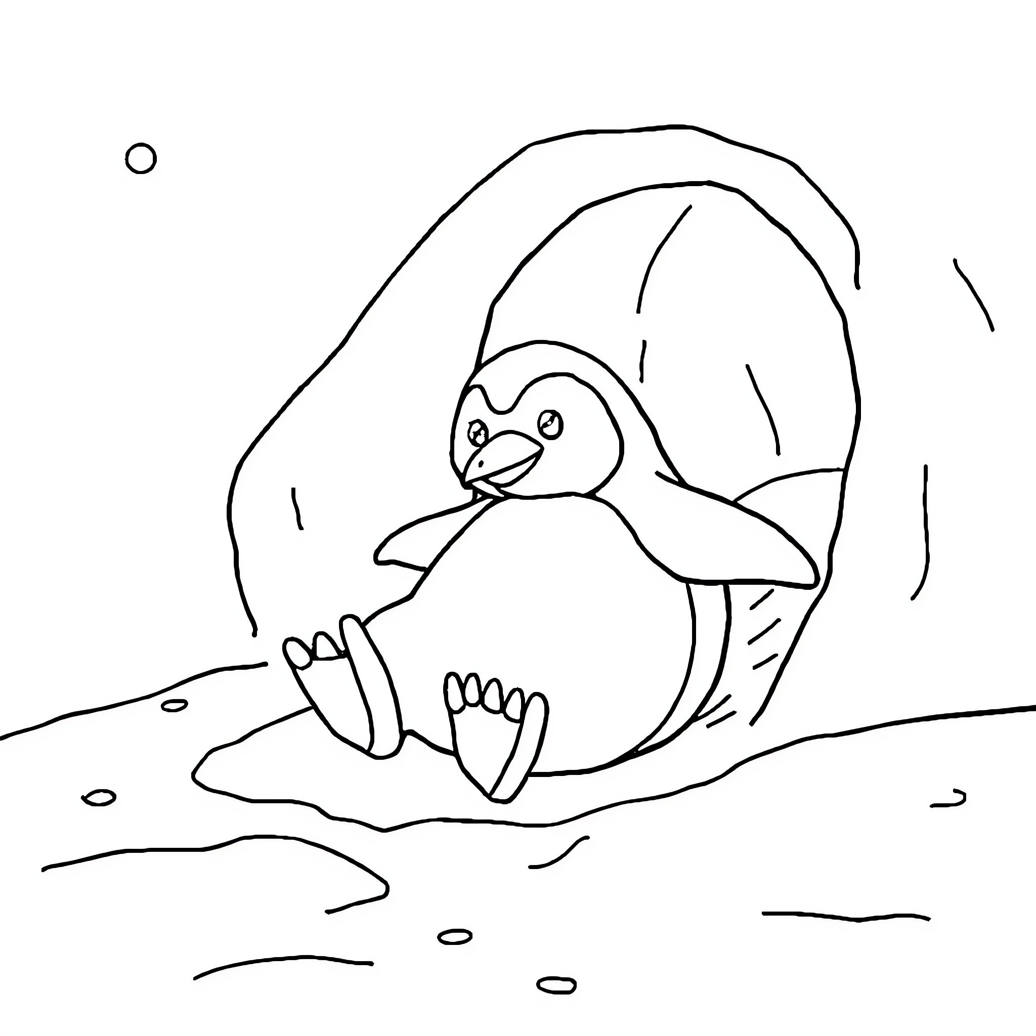Penguin resting on ice Coloring Page (free black-and-white line drawing printable PDF for all, from beginners to advanced learners, including children, teens, adults, and seniors)