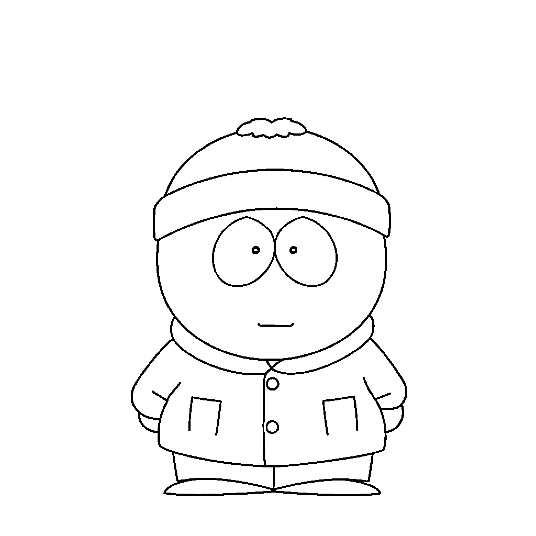 Cartman in his signature outfit Coloring Page (free black-and-white line drawing printable PDF for all, from beginners to advanced learners, including children, teens, adults, and seniors)