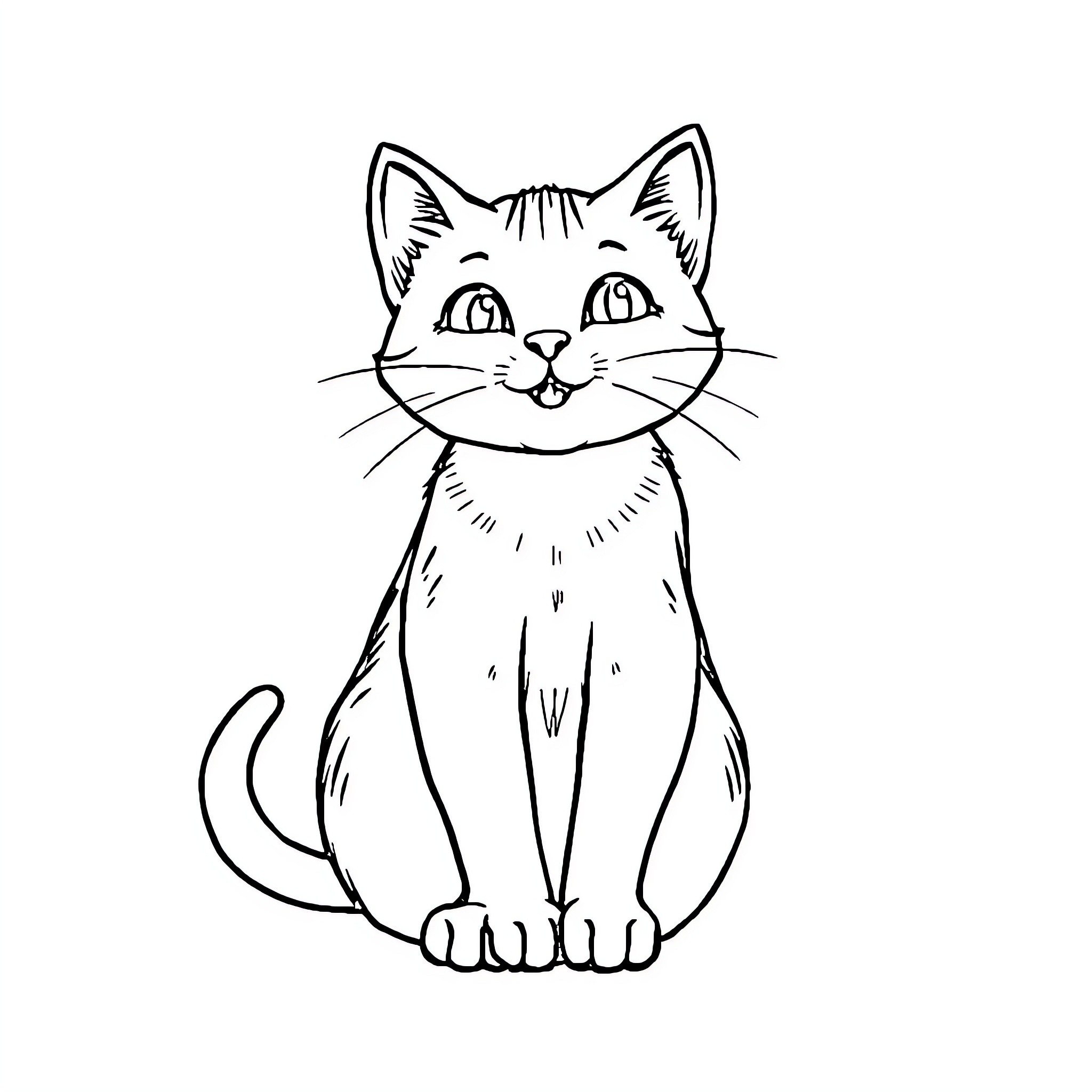 Ass-tonishingly Adorable Kitty Coloring Page (free black-and-white line drawing printable PDF for all, from beginners to advanced learners, including children, teens, adults, and seniors)