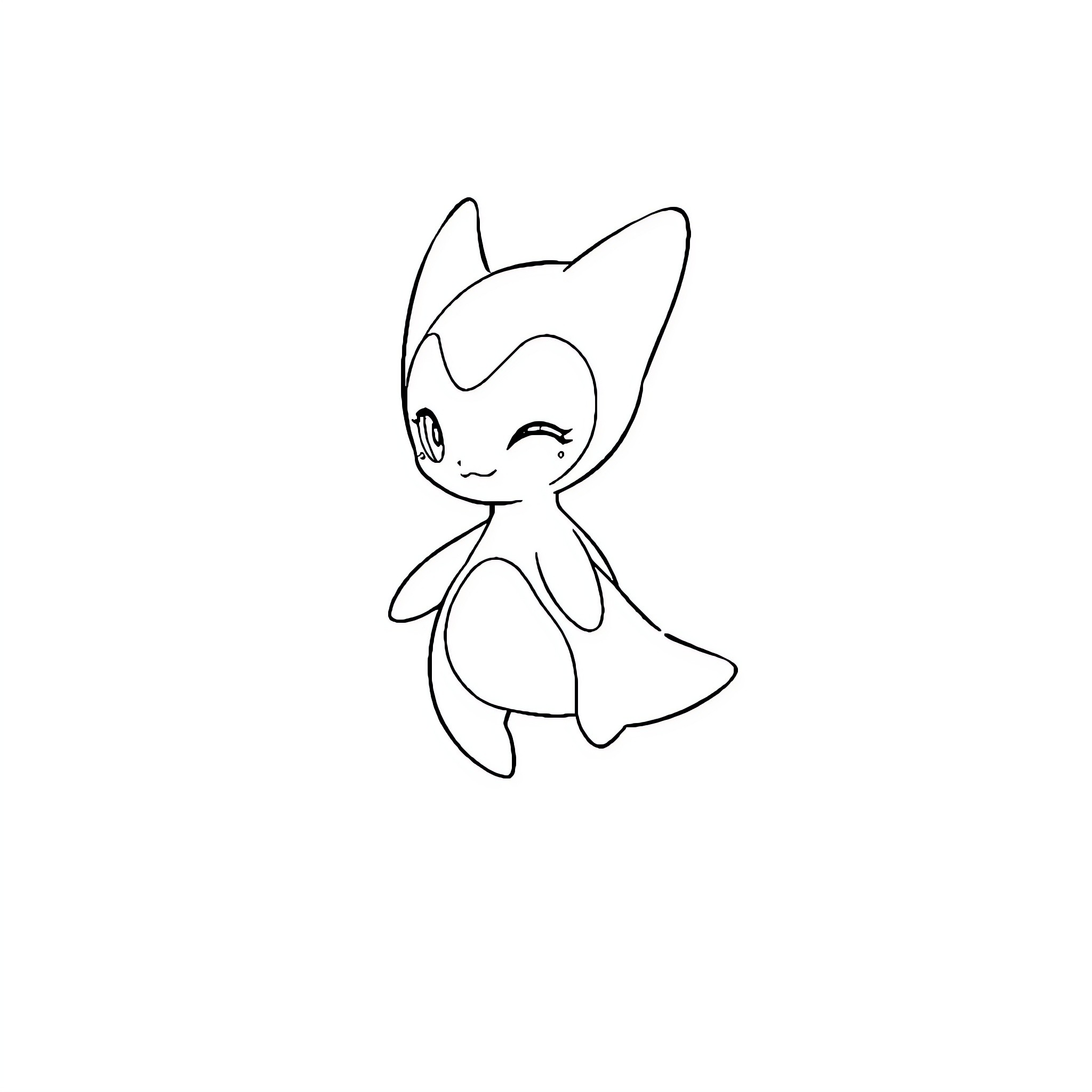 Mewtwo smiling in a simple outline Coloring Page (free black-and-white line drawing printable PDF for all, from beginners to advanced learners, including children, teens, adults, and seniors)