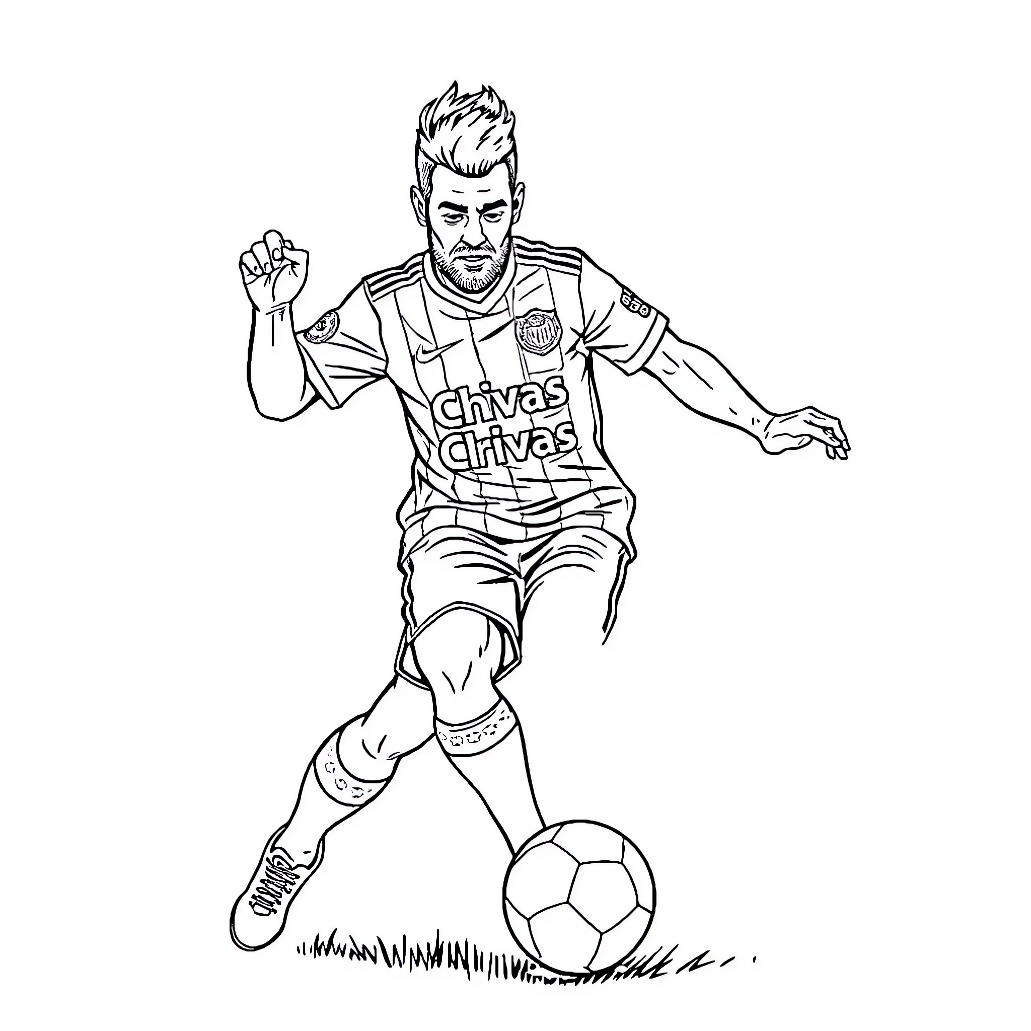 Spider-Man Playing Soccer in His Uniform Coloring Page (free black-and-white line drawing printable PDF for all, from beginners to advanced learners, including children, teens, adults, and seniors)