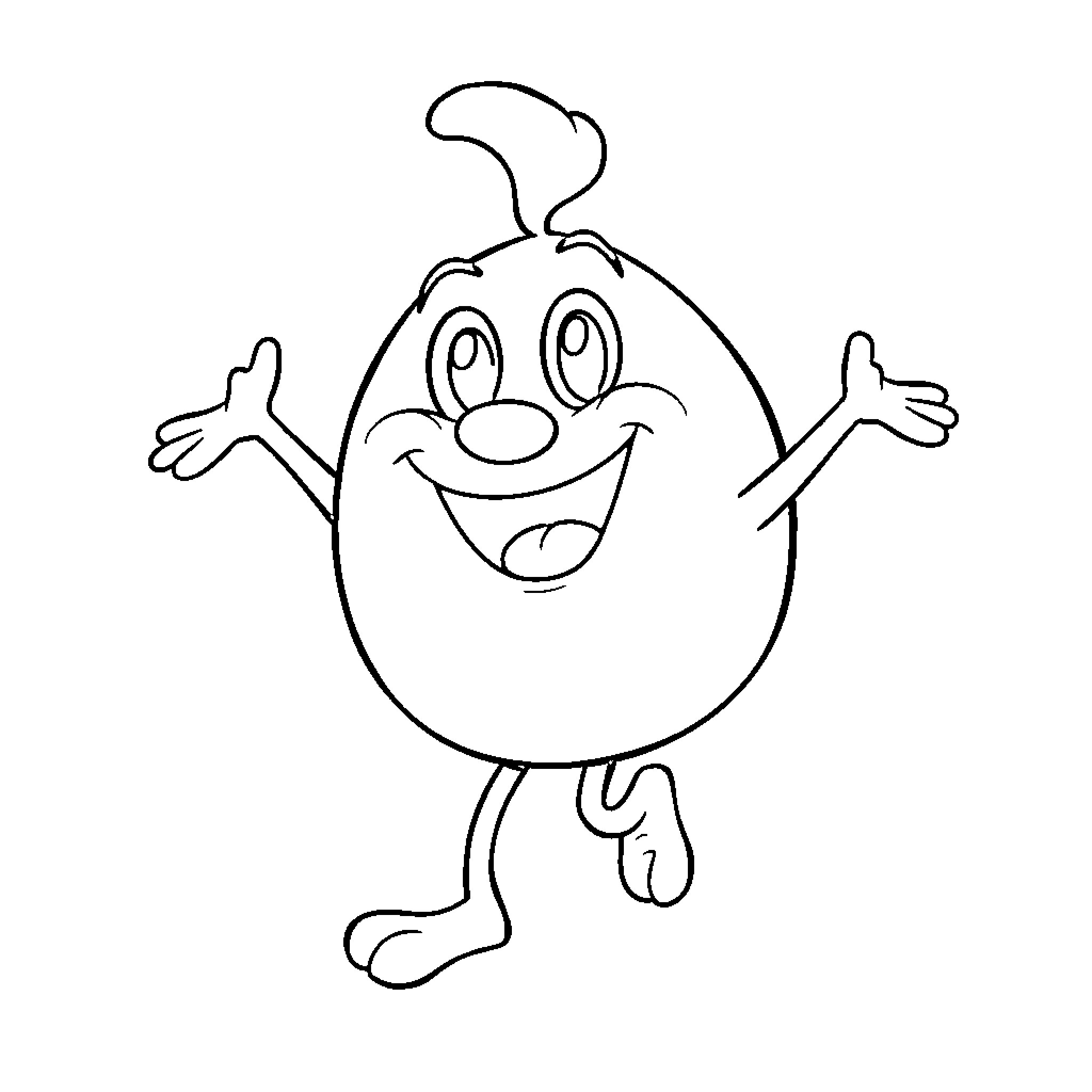 Plim Plim Silly Cartoon Character with Outstretched Arms Coloring Page (free black-and-white line drawing printable PDF for all, from beginners to advanced learners, including children, teens, adults, and seniors)