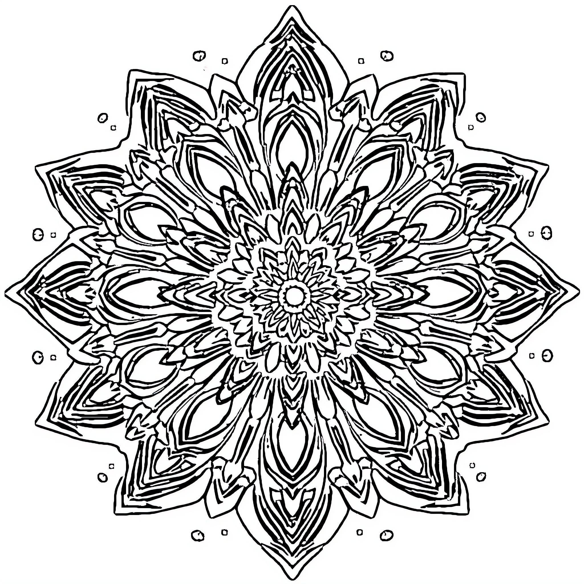 Mandala of intricate floral design Coloring Page (free black-and-white line drawing printable PDF for all, from beginners to advanced learners, including children, teens, adults, and seniors)