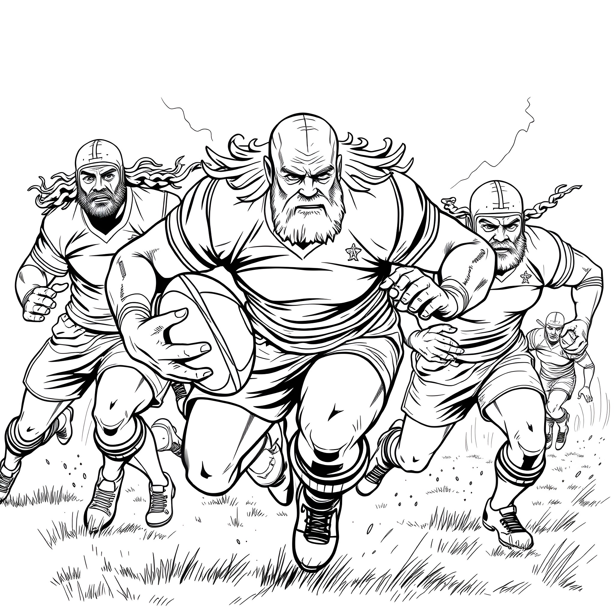 Worf and his warrior companions in fierce battle Coloring Page (free black-and-white line drawing printable PDF for all, from beginners to advanced learners, including children, teens, adults, and seniors)