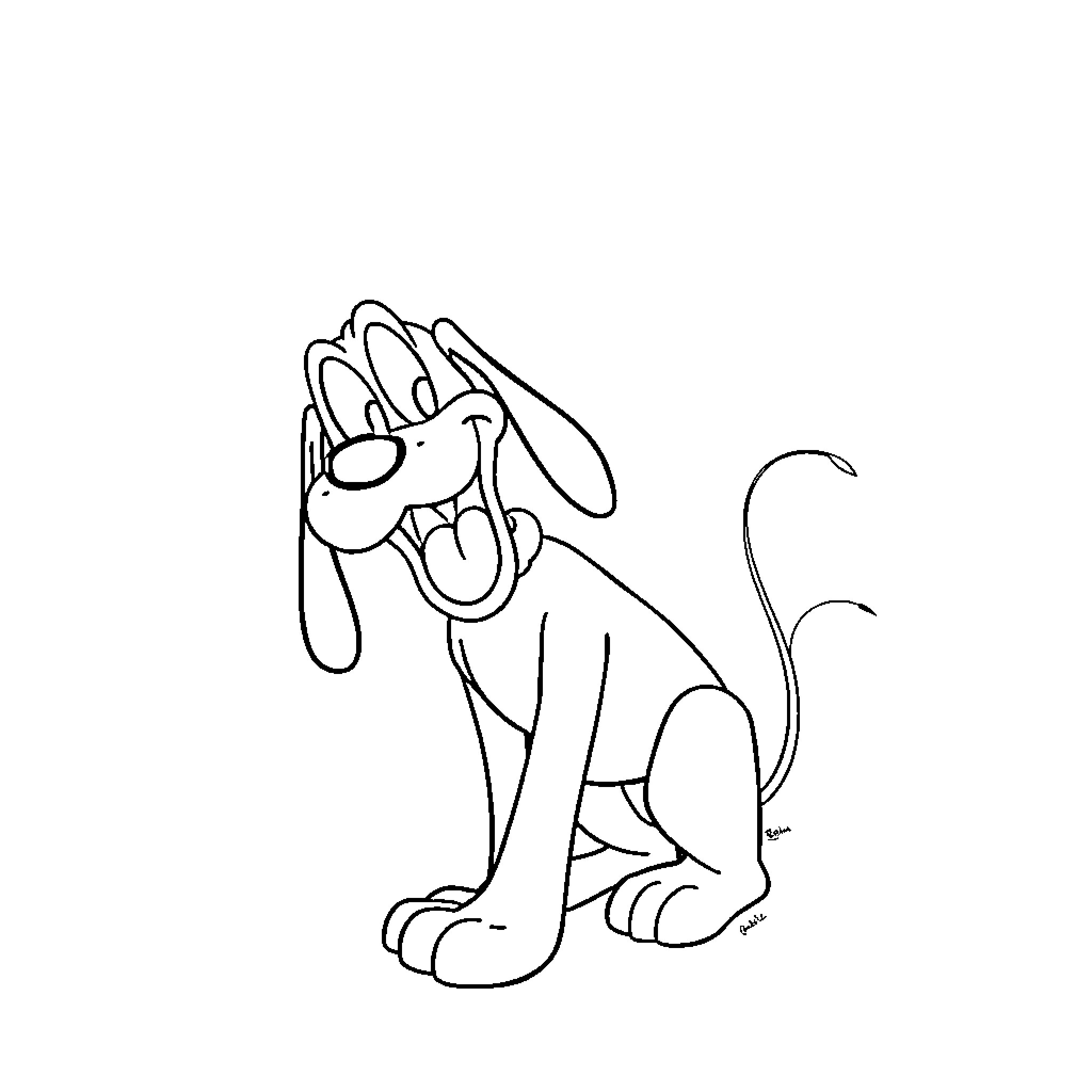 Pluto the Playful Pup Coloring Page (free black-and-white line drawing printable PDF for all, from beginners to advanced learners, including children, teens, adults, and seniors)