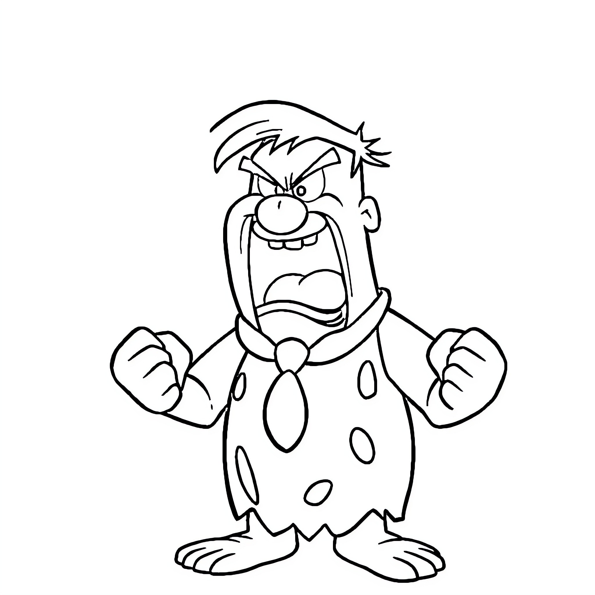 Fred Flintstone expressing frustration and anger Coloring Page (free black-and-white line drawing printable PDF for all, from beginners to advanced learners, including children, teens, adults, and seniors)
