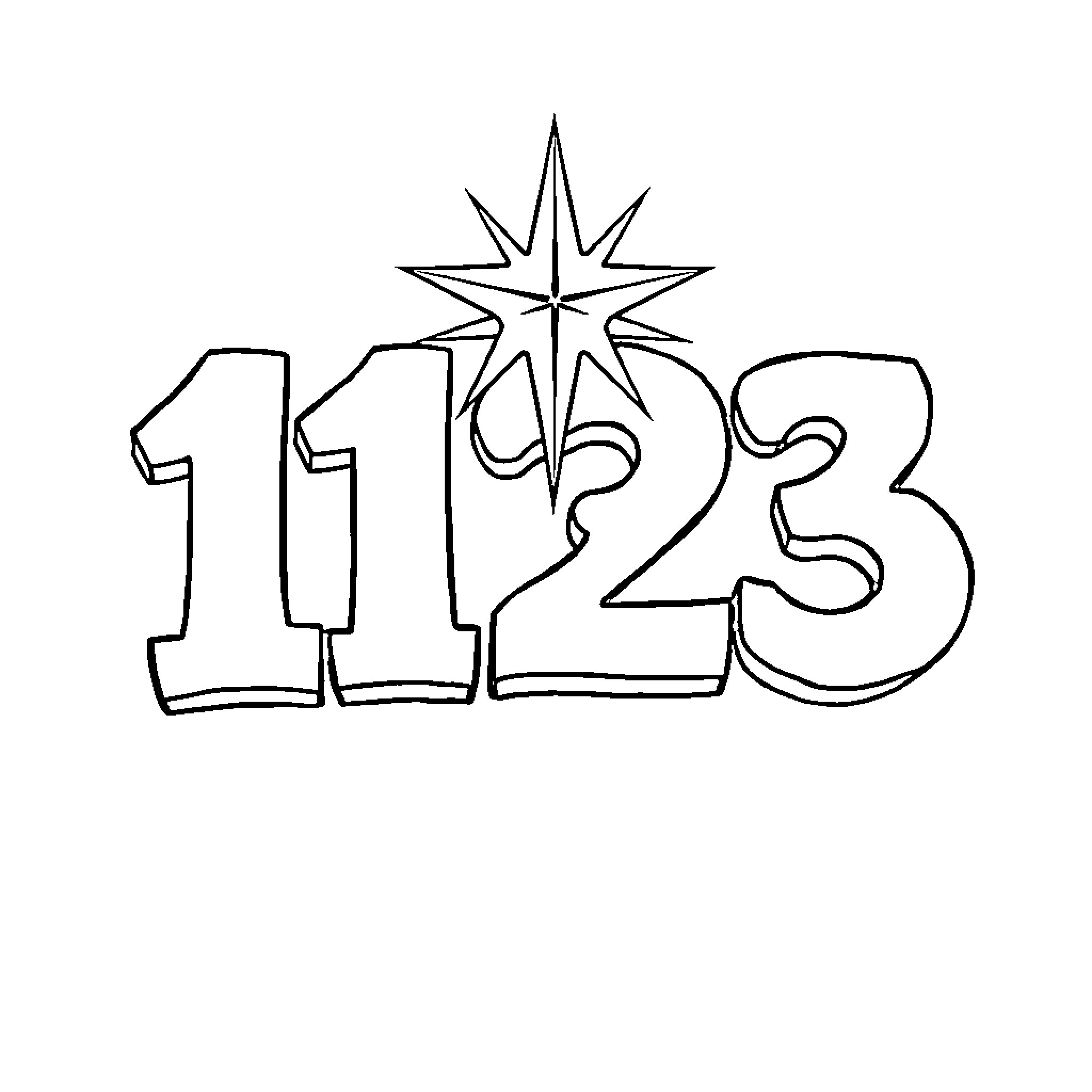 Number 11223 with Star Symbol Coloring Page (free black-and-white line drawing printable PDF for all, from beginners to advanced learners, including children, teens, adults, and seniors)