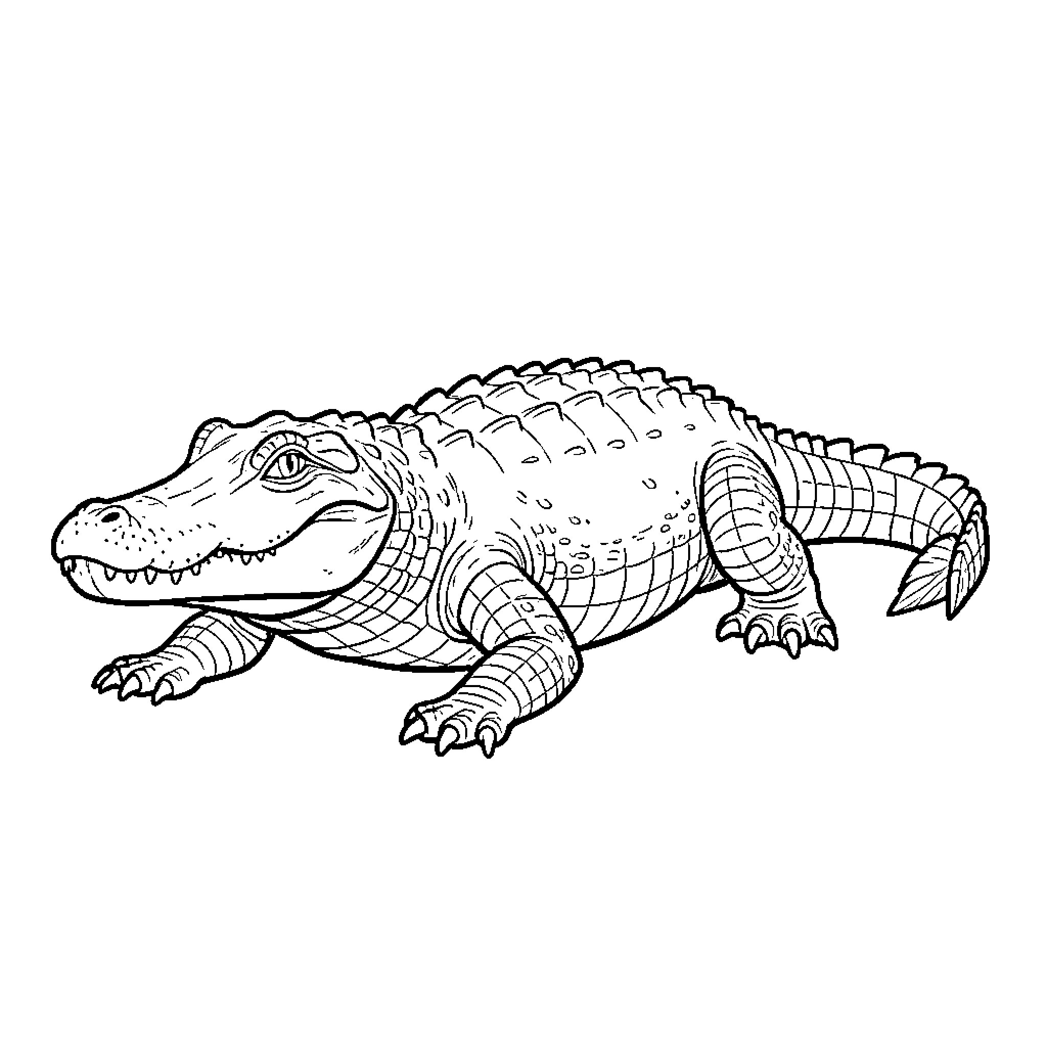 Deinosuchus crawling steadily across a plain surface Coloring Page (free black-and-white line drawing printable PDF for all, from beginners to advanced learners, including children, teens, adults, and seniors)