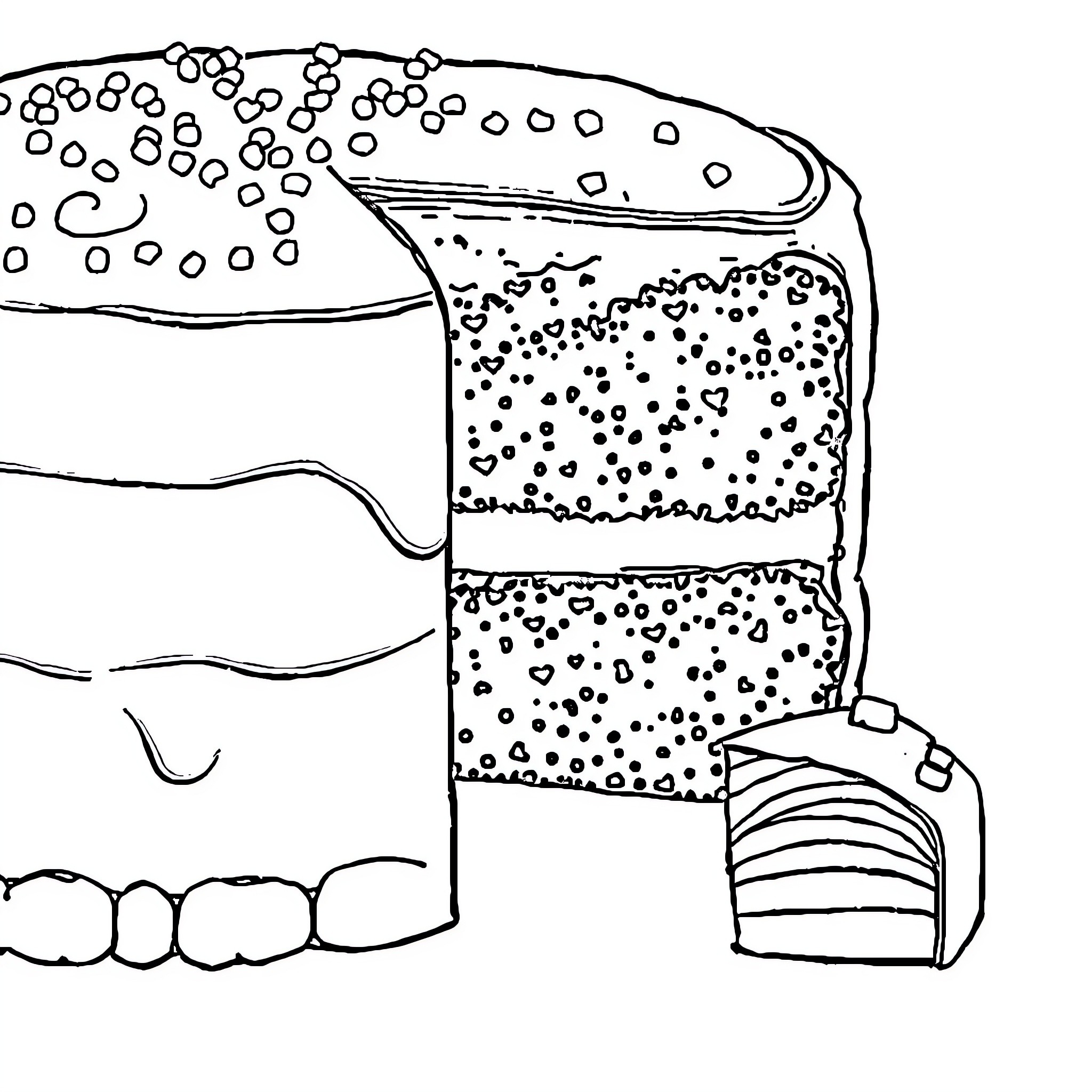 Cake with layered design and frosting Coloring Page (free black-and-white line drawing printable PDF for all, from beginners to advanced learners, including children, teens, adults, and seniors)