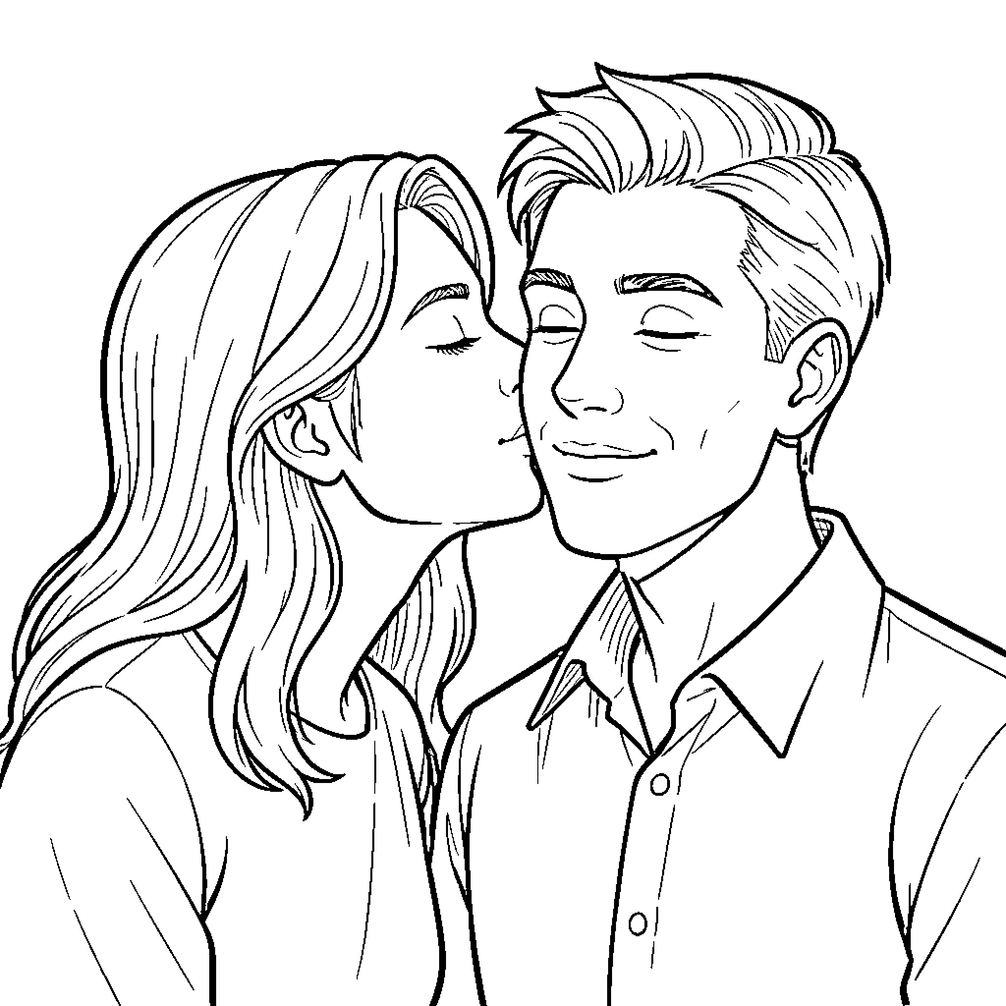 Rumy's Intimate Moment with Loved One Coloring Page (free black-and-white line drawing printable PDF for all, from beginners to advanced learners, including children, teens, adults, and seniors)