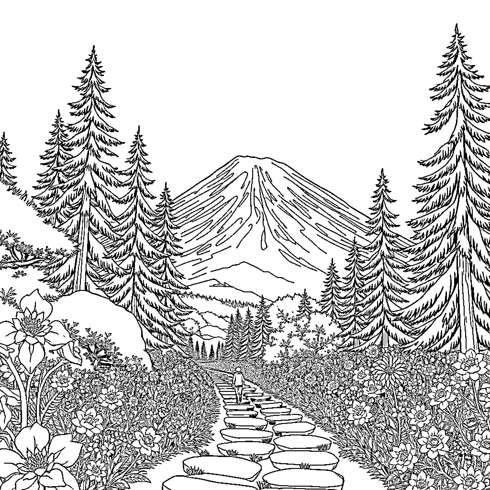 Nagatoro's Serene Mountain Adventure Coloring Page (free black-and-white line drawing printable PDF for all, from beginners to advanced learners, including children, teens, adults, and seniors)