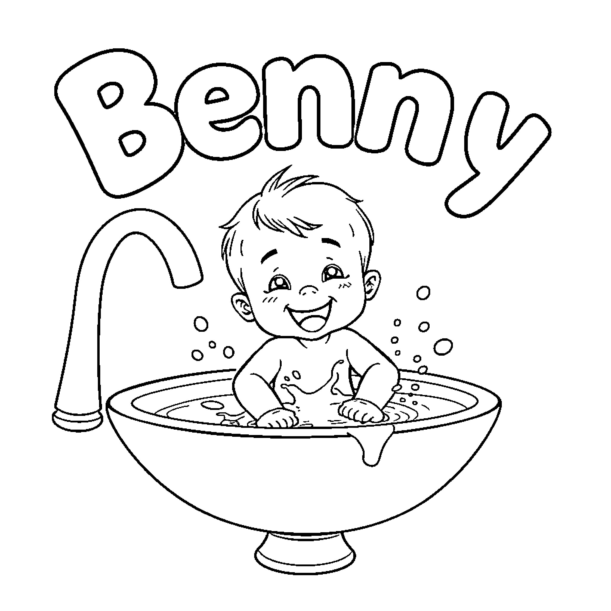 Toddler enjoying a bubbly bath Coloring Page (free black-and-white line drawing printable PDF for all, from beginners to advanced learners, including children, teens, adults, and seniors)
