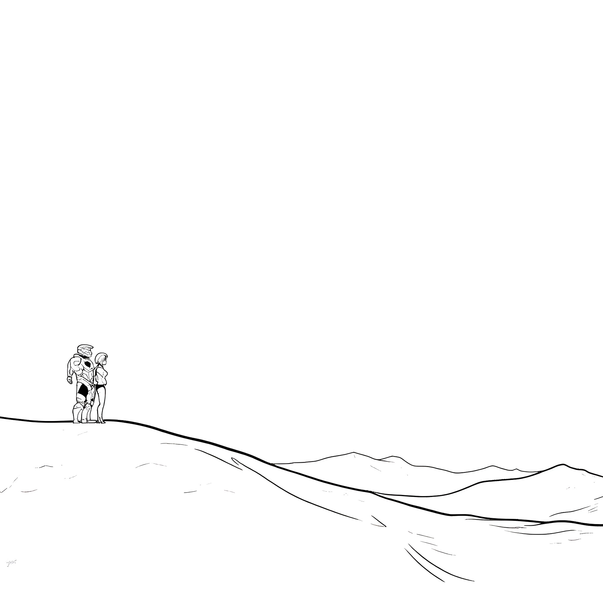 Spartan warriors hiking through rugged terrain Coloring Page (free black-and-white line drawing printable PDF for all, from beginners to advanced learners, including children, teens, adults, and seniors)