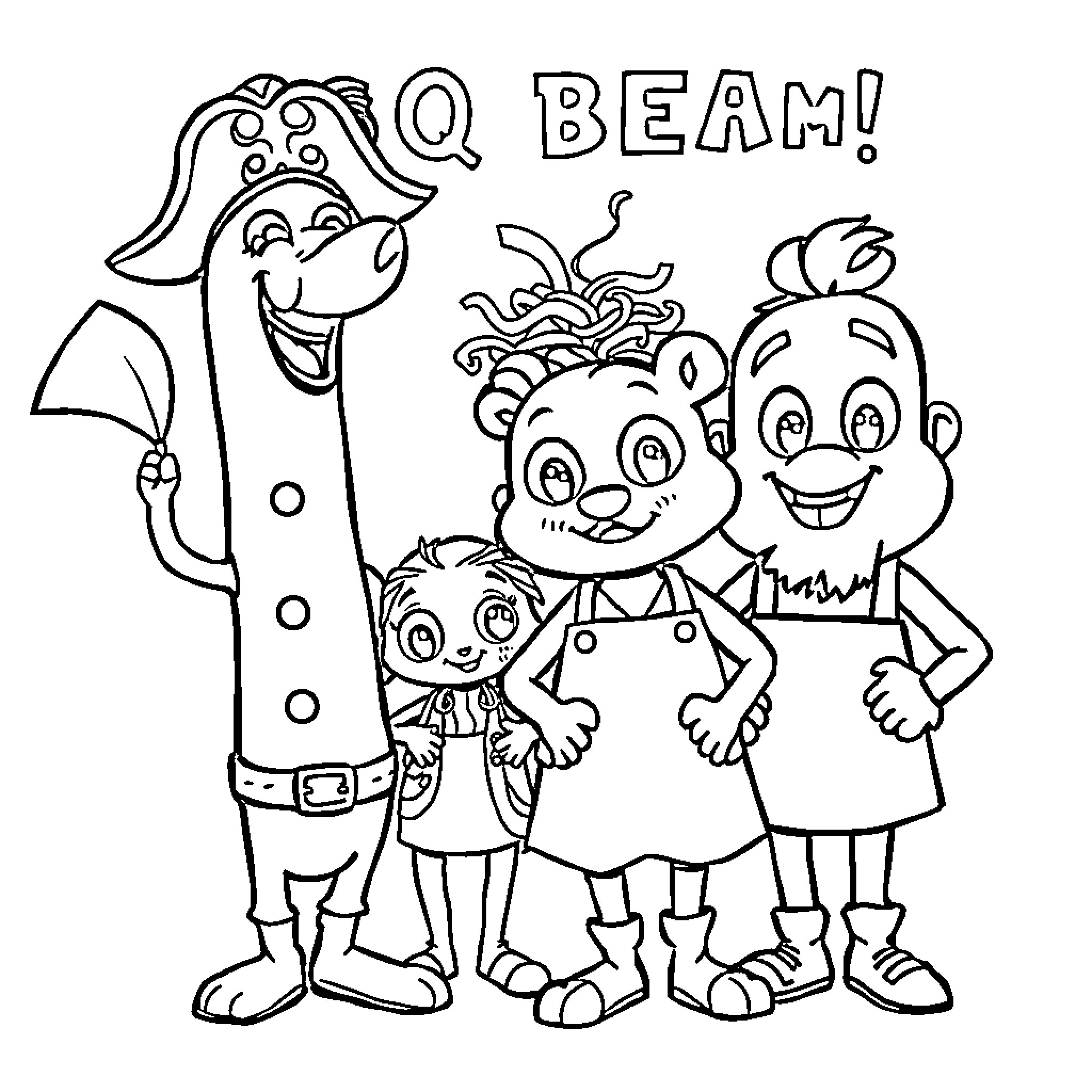 BBQ fun with friends in costumes Coloring Page (free black-and-white line drawing printable PDF for all, from beginners to advanced learners, including children, teens, adults, and seniors)