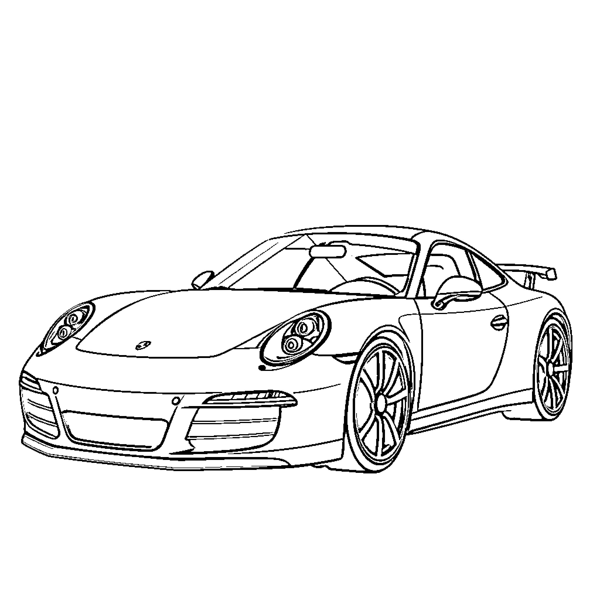 Porsche sports car in sleek design Coloring Page (free black-and-white line drawing printable PDF for all, from beginners to advanced learners, including children, teens, adults, and seniors)