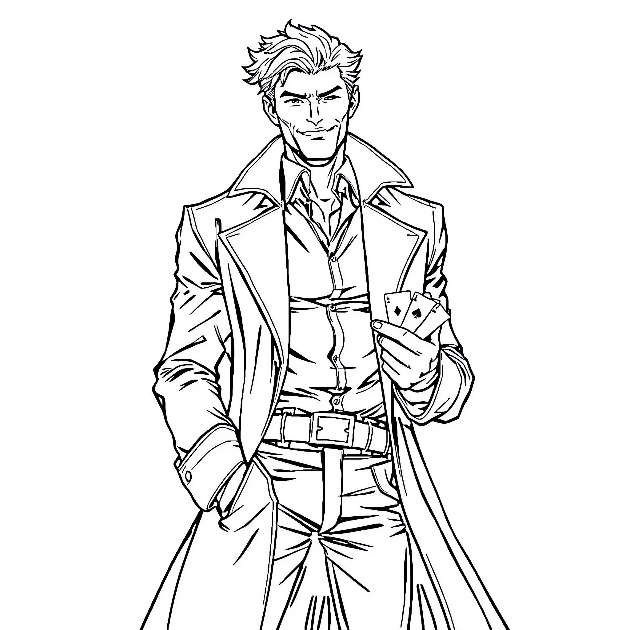 Gambit's Stylish Theatrics Coloring Page (free black-and-white line drawing printable PDF for all, from beginners to advanced learners, including children, teens, adults, and seniors)