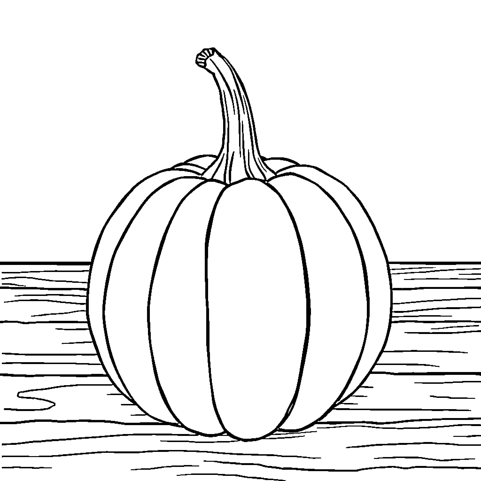 Pumpkin on wooden surface Coloring Page (free black-and-white line drawing printable PDF for all, from beginners to advanced learners, including children, teens, adults, and seniors)