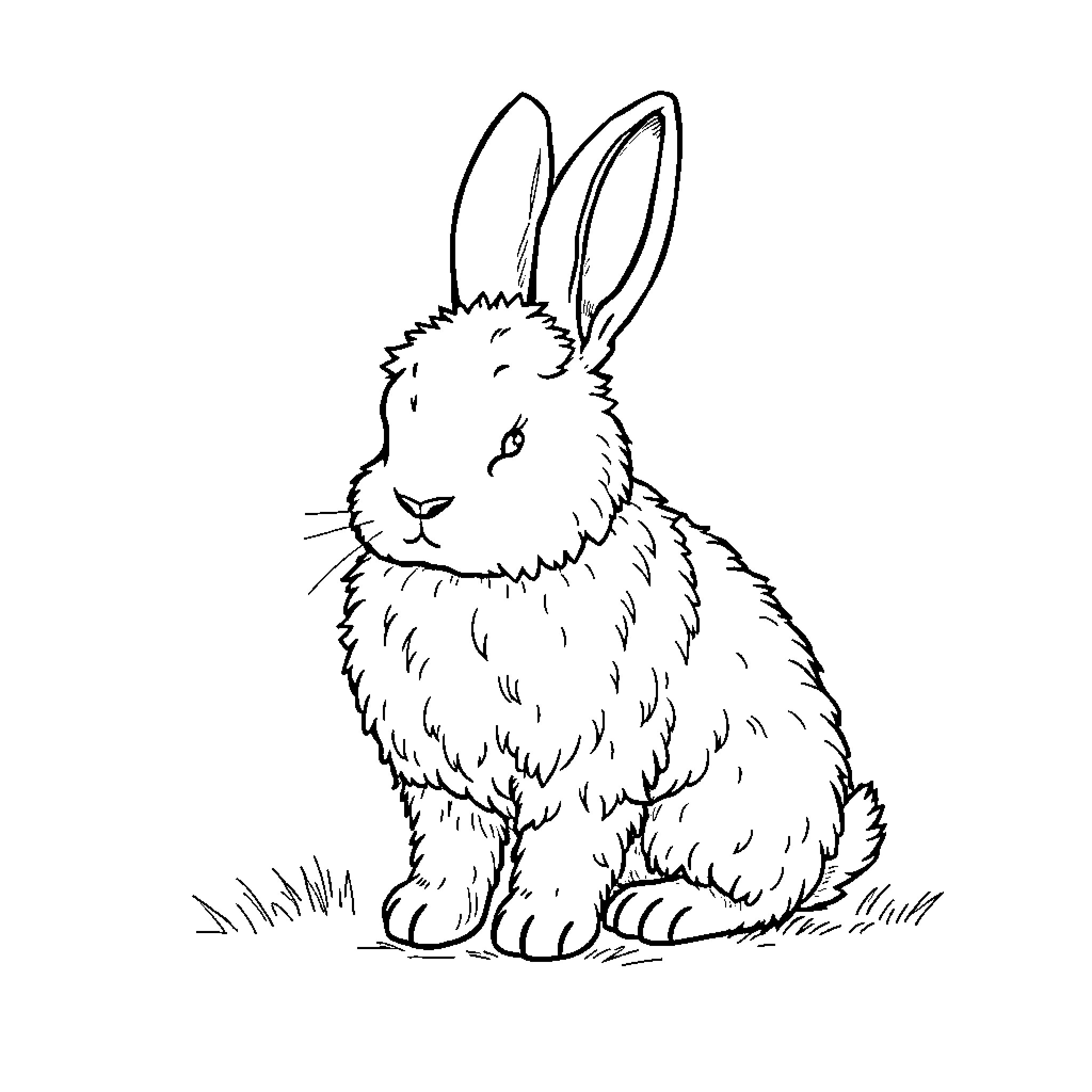Bunny resting peacefully in the meadow Coloring Page (free black-and-white line drawing printable PDF for all, from beginners to advanced learners, including children, teens, adults, and seniors)