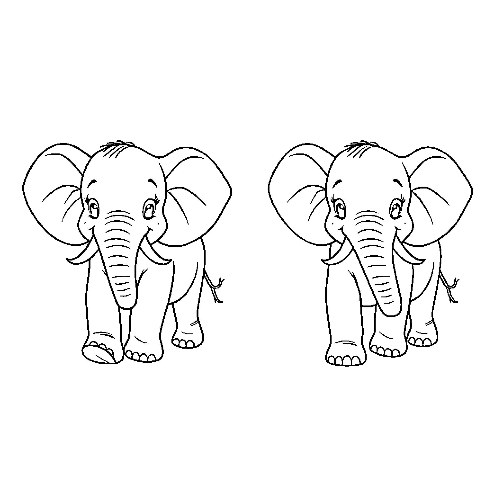 Elephant friends playing together Coloring Page (free black-and-white line drawing printable PDF for all, from beginners to advanced learners, including children, teens, adults, and seniors)