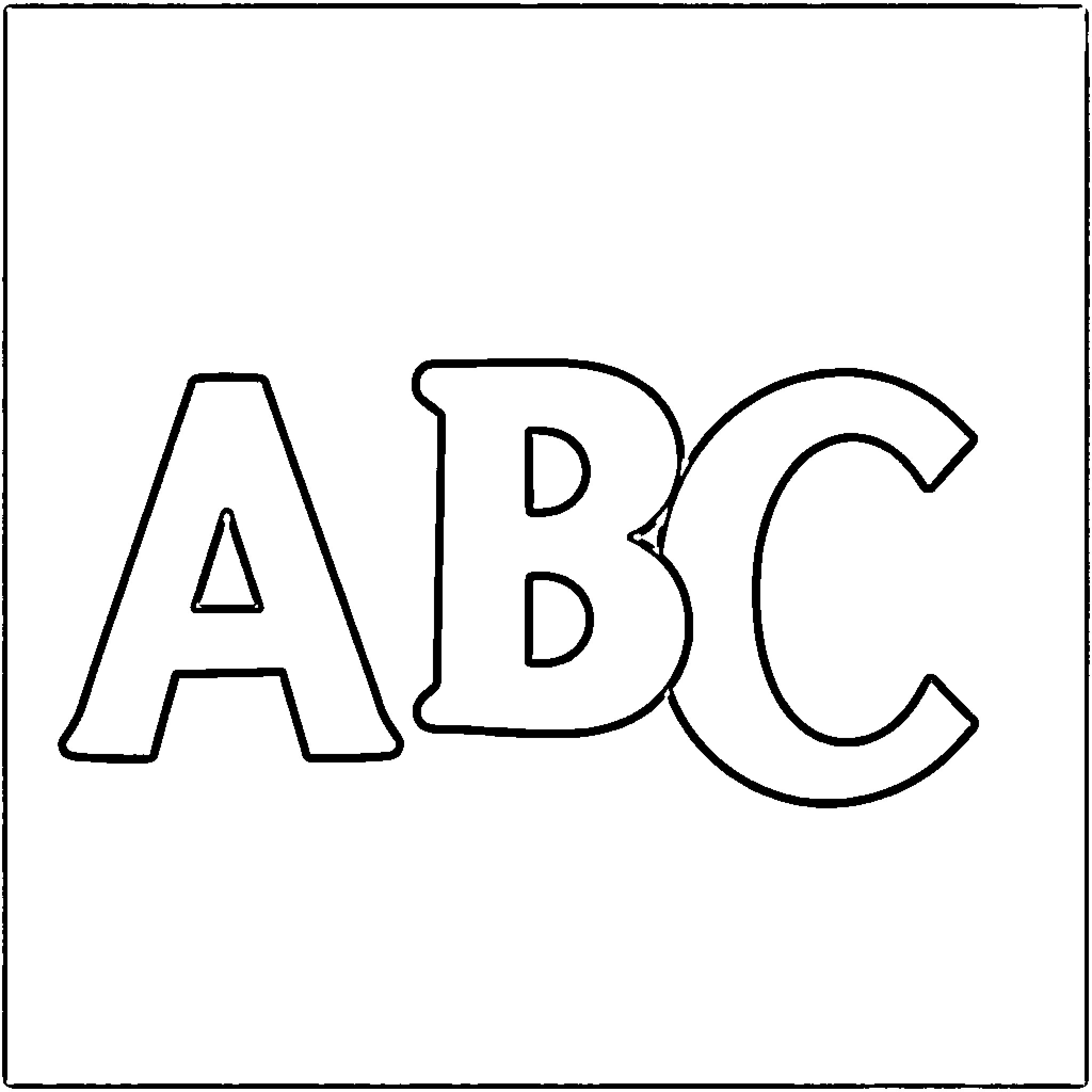 ABC Outline of letters A, B, C Coloring Page (free black-and-white line drawing printable PDF for all, from beginners to advanced learners, including children, teens, adults, and seniors)