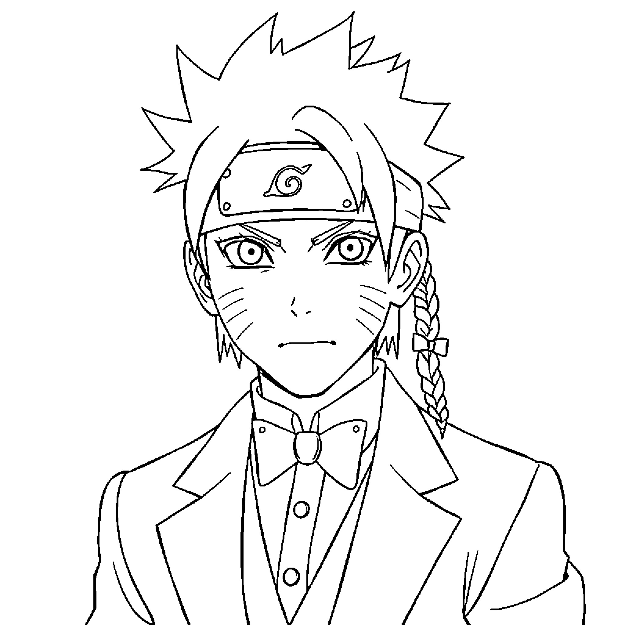 Naruto in serious formal attire Coloring Page (free black-and-white line drawing printable PDF for all, from beginners to advanced learners, including children, teens, adults, and seniors)